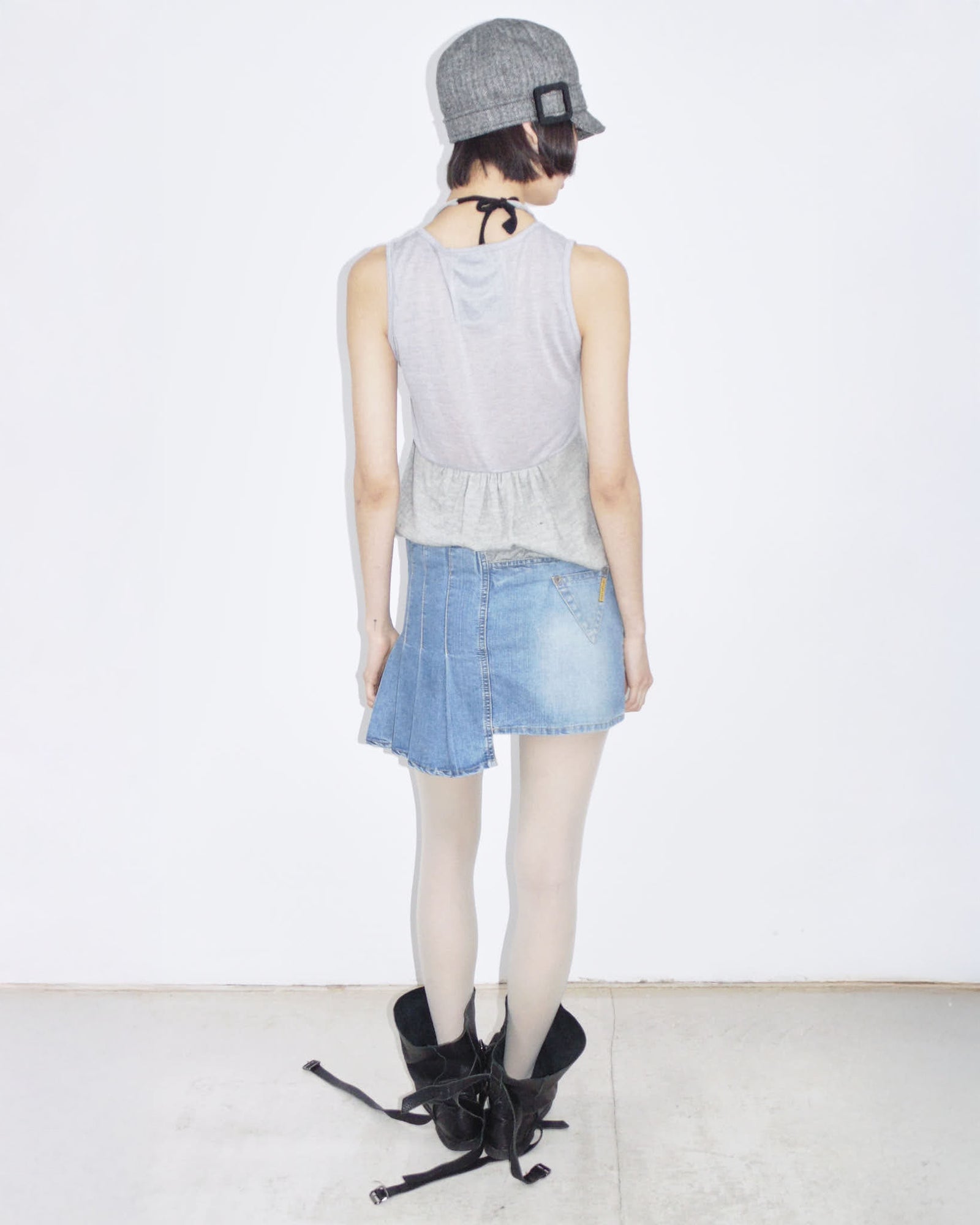 asymmetrical light denim mini skirt