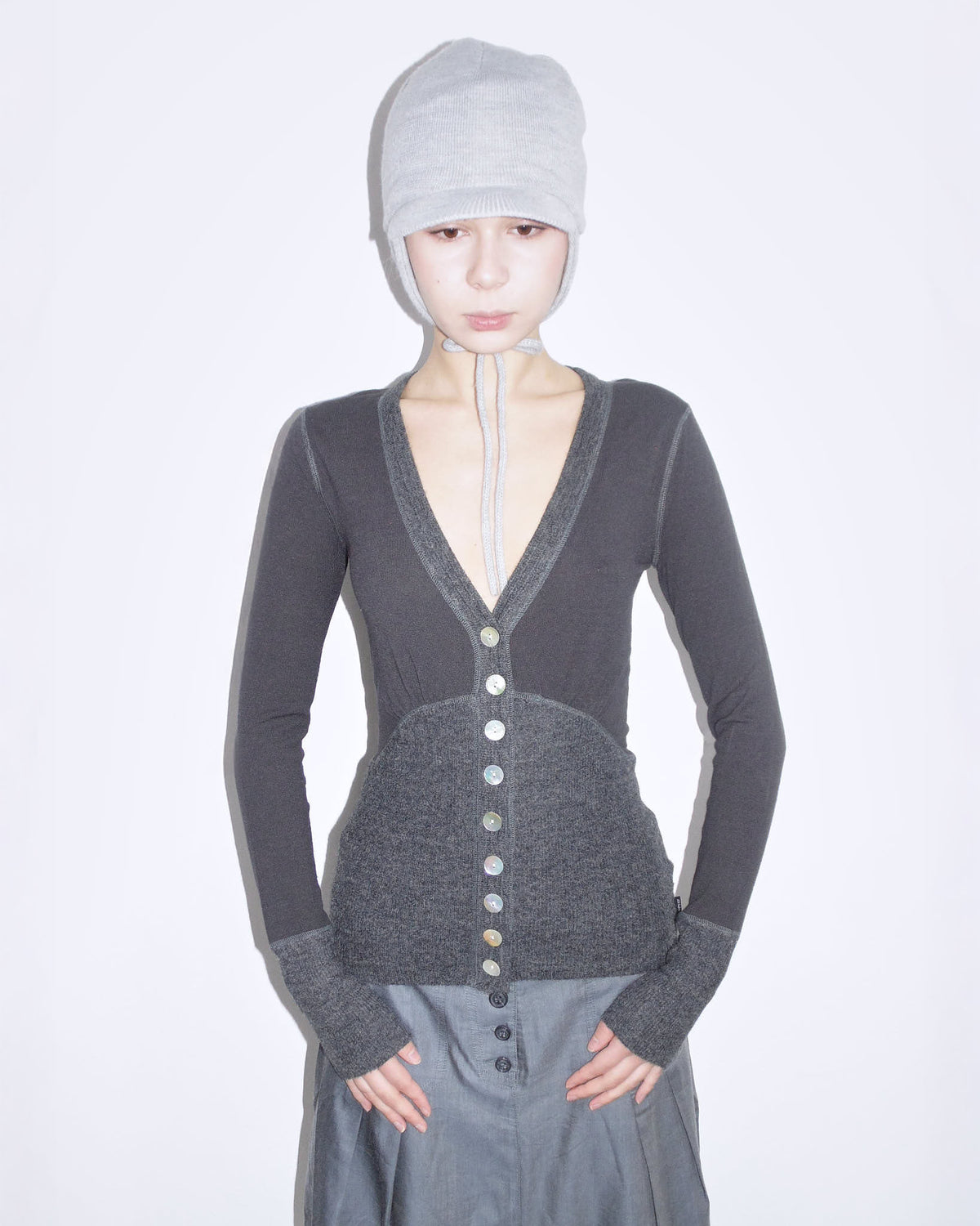 bimaterial cardigan with madre perla buttons