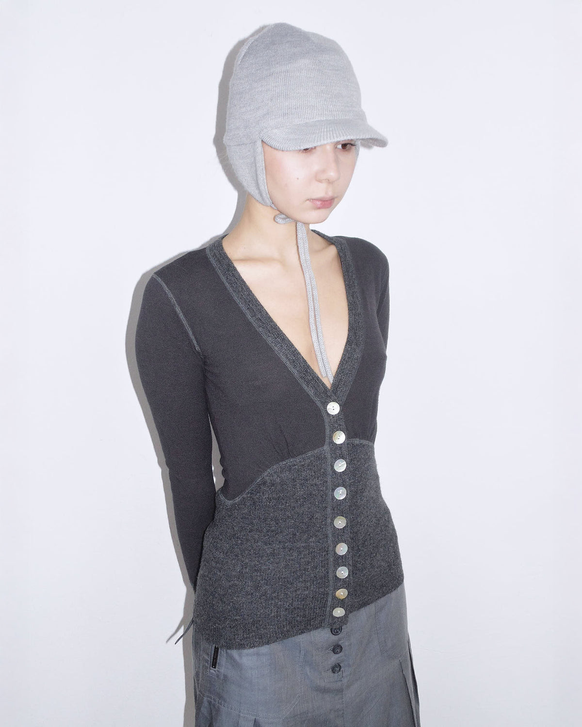 bimaterial cardigan with madre perla buttons