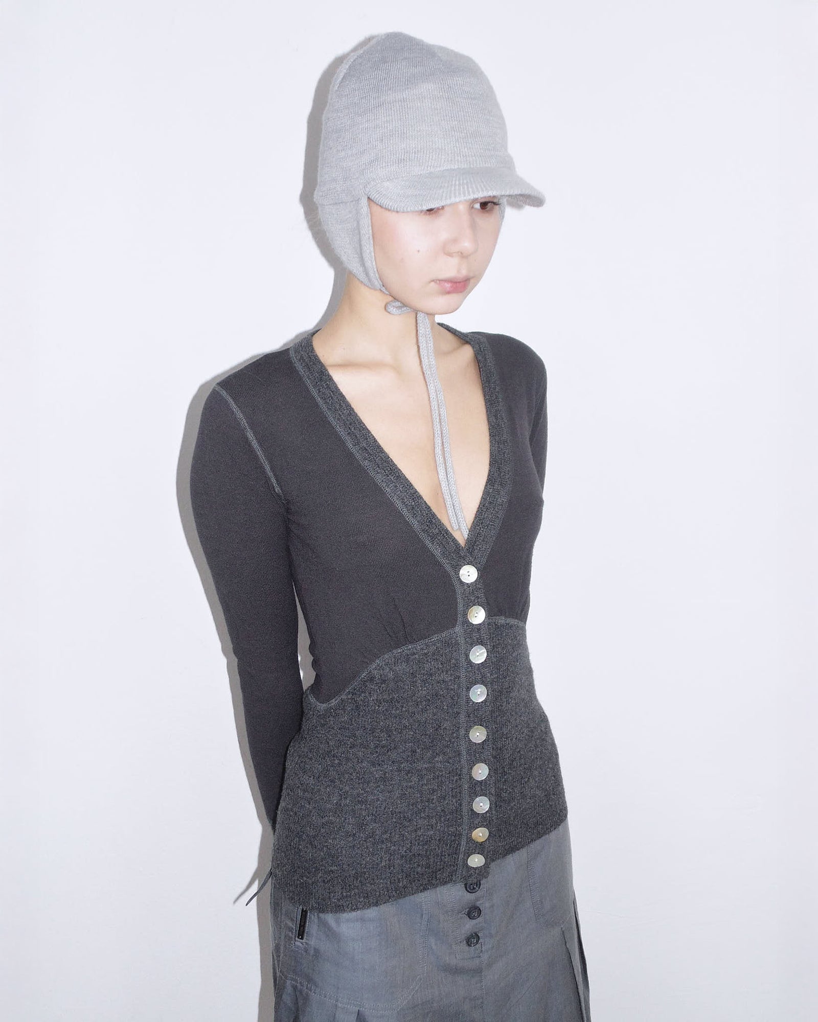 bimaterial cardigan with madre perla buttons