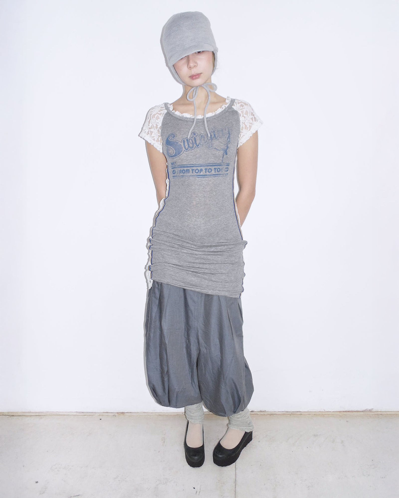 bimaterial lace long tee / mini dress