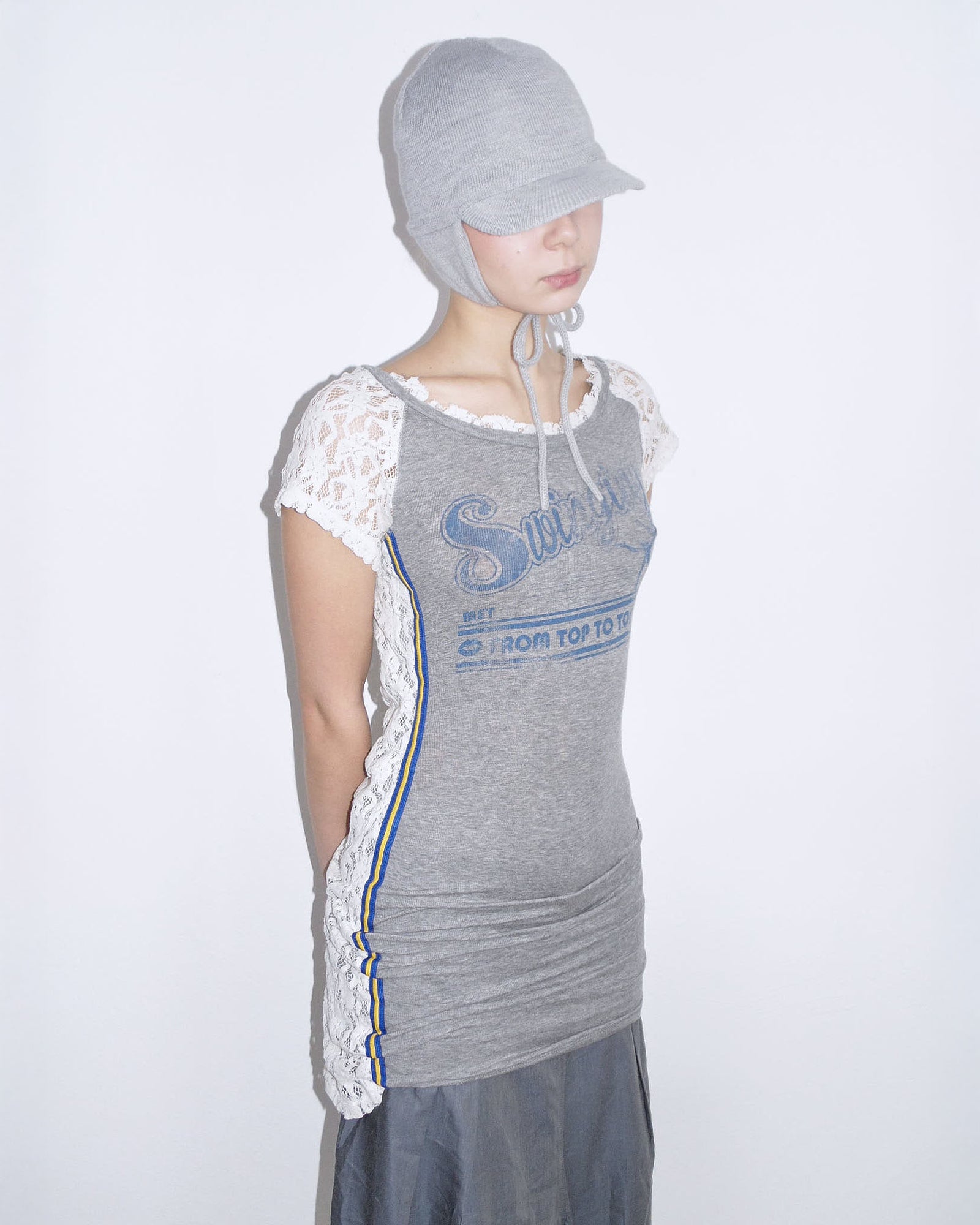 bimaterial lace long tee / mini dress
