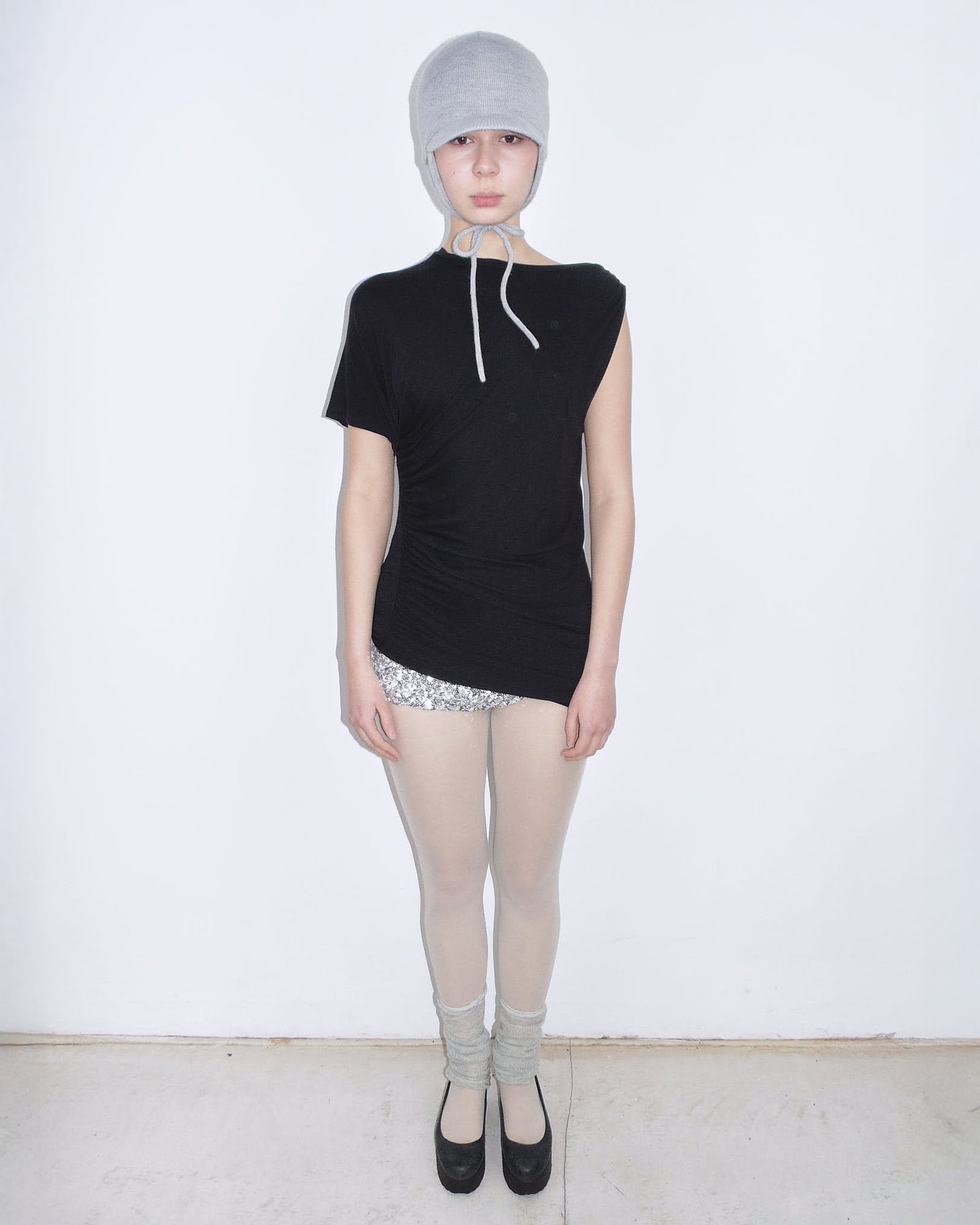 black asymmetrical ruched top