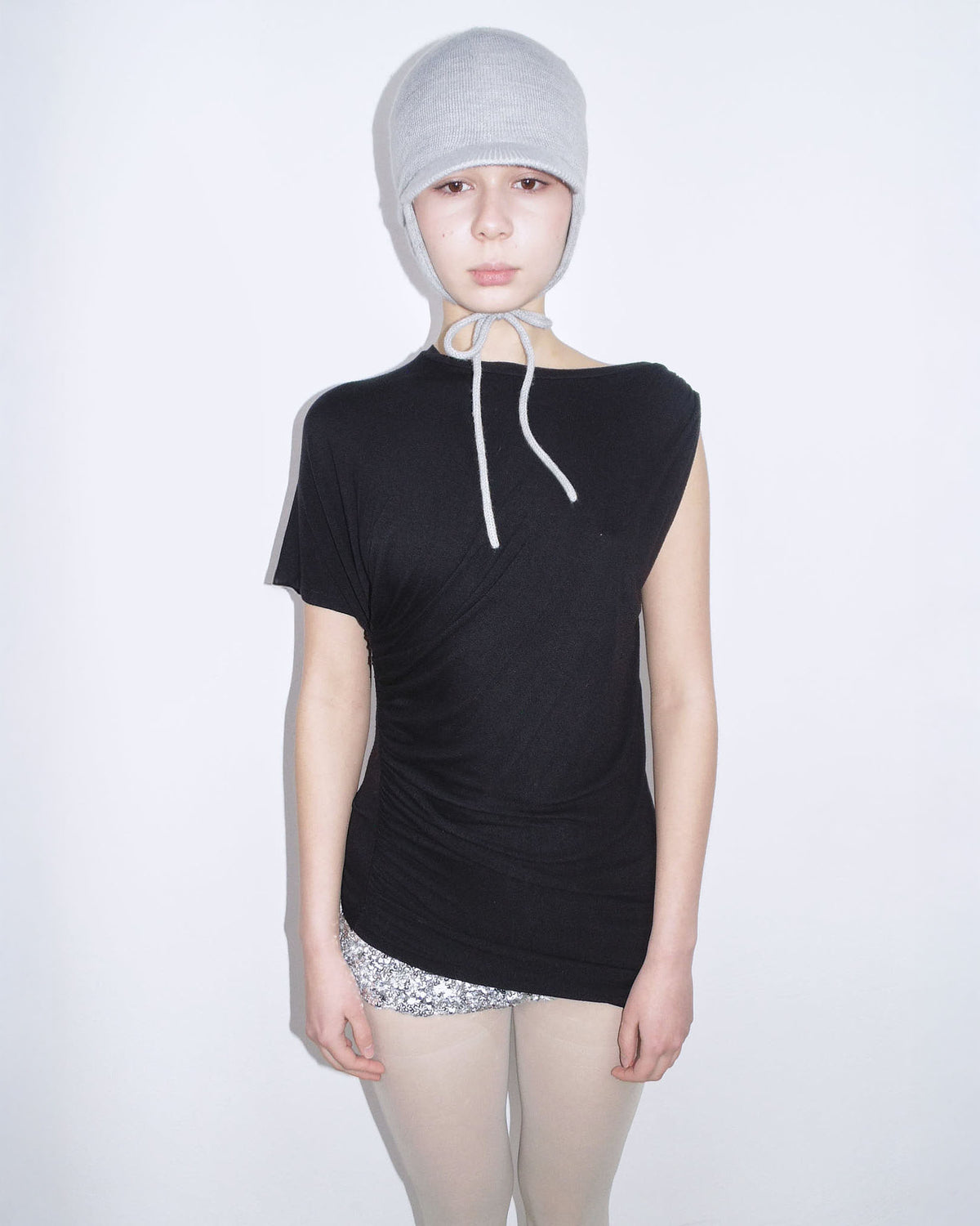 black asymmetrical ruched top