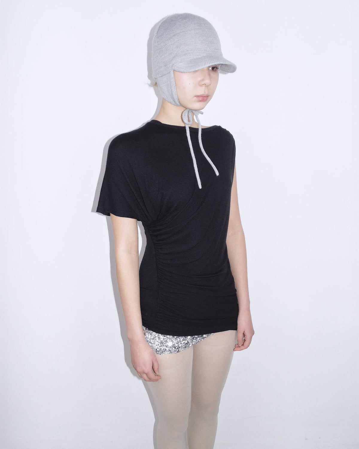 black asymmetrical ruched top