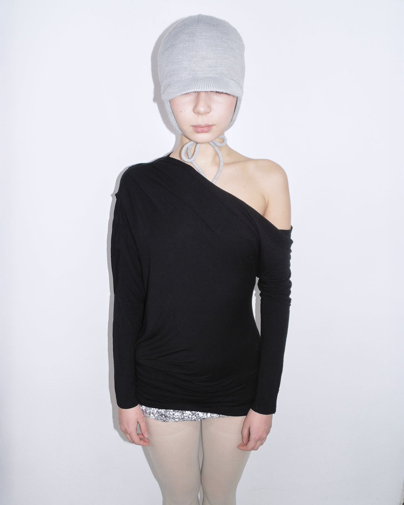 black one-shoulder ruched top
