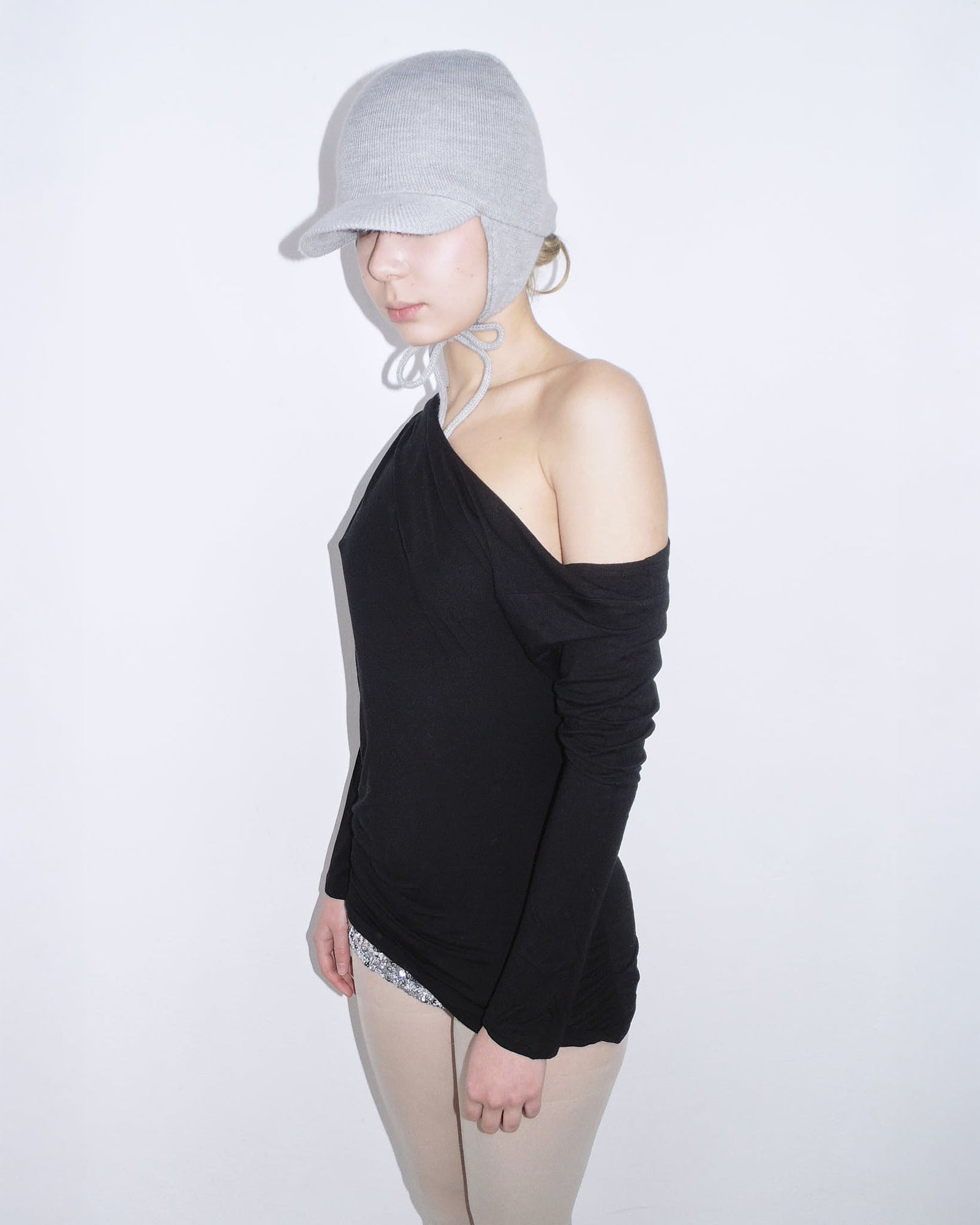 black one-shoulder ruched top