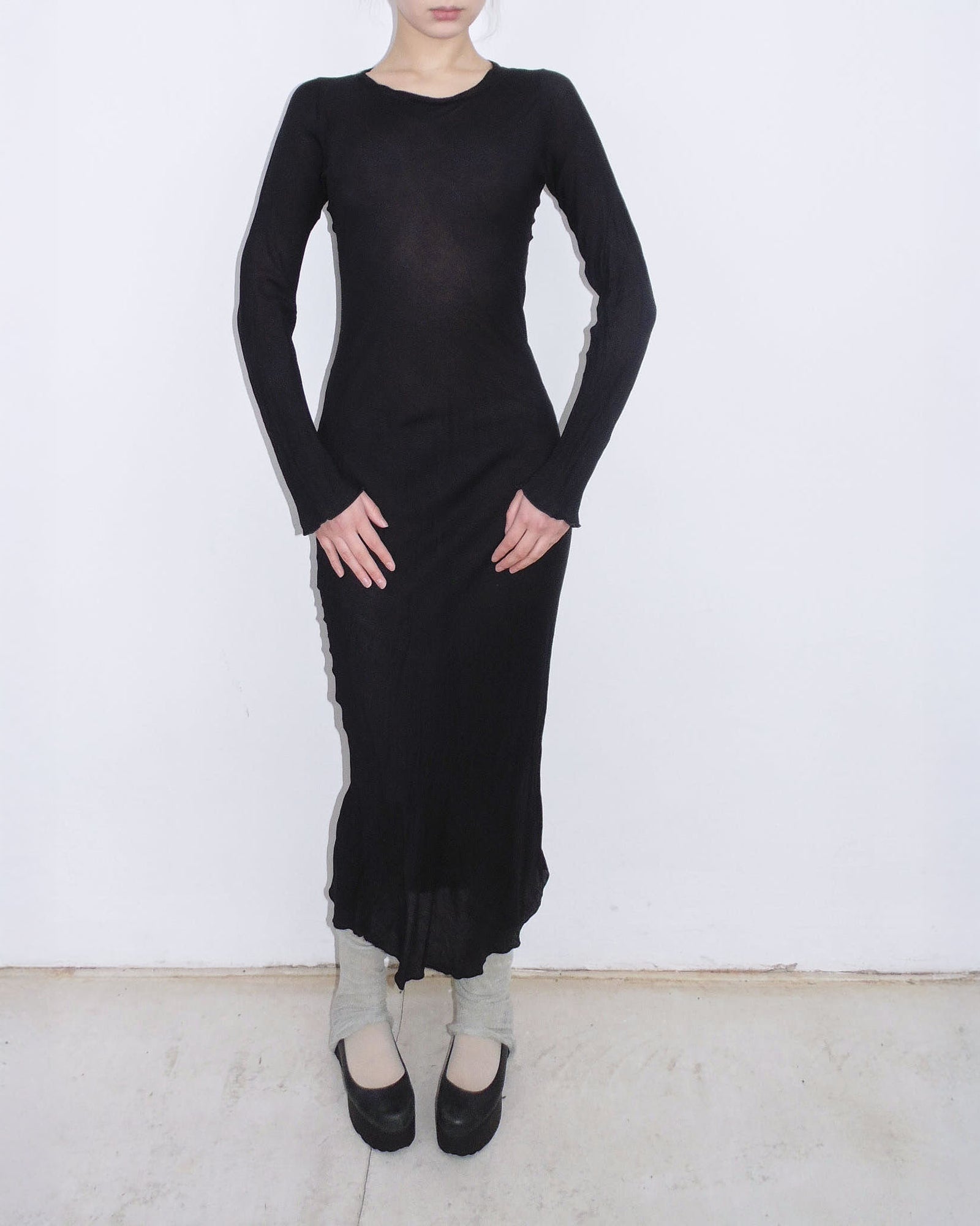 Black silk long dress - S