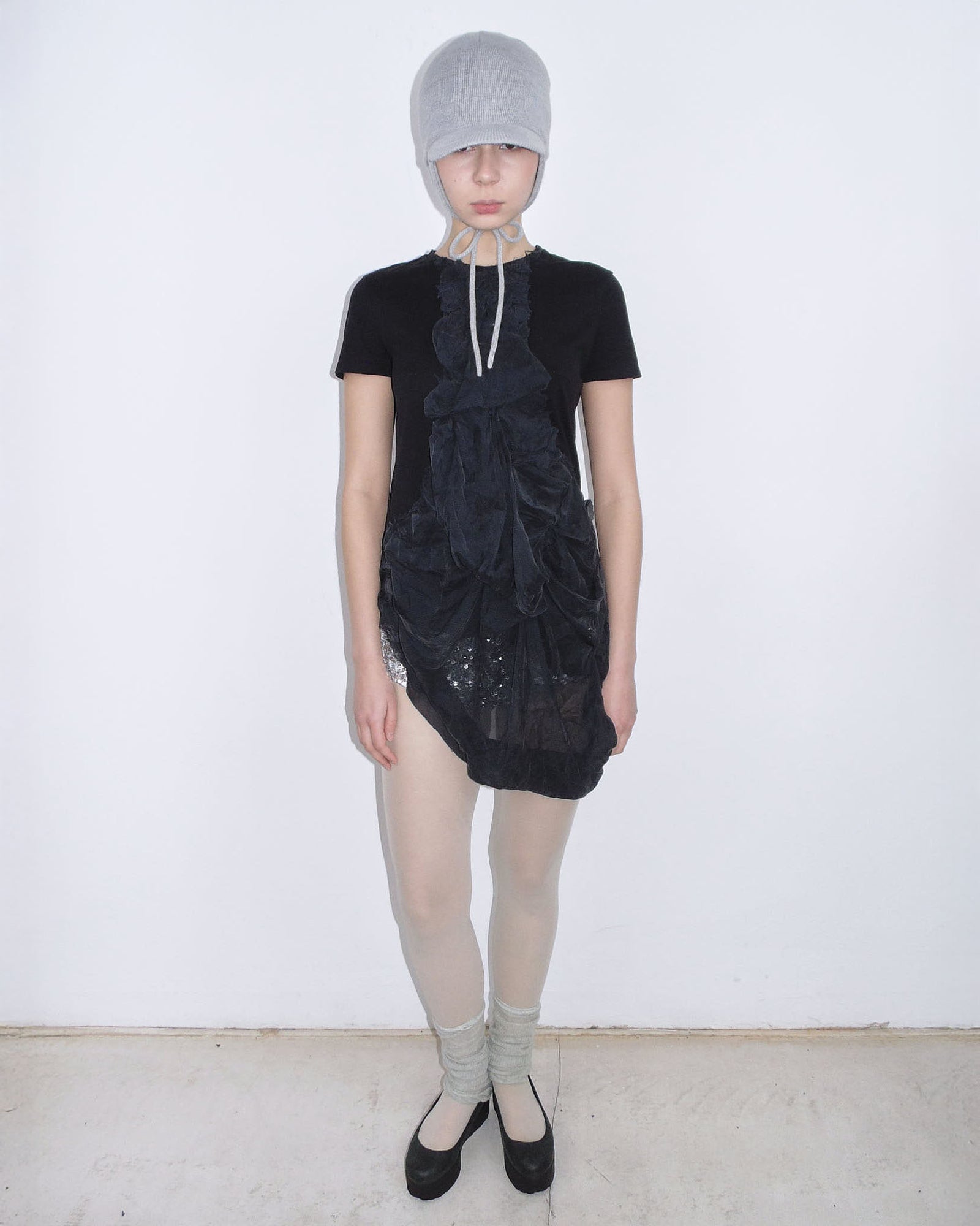 black t-shirt with silk draping