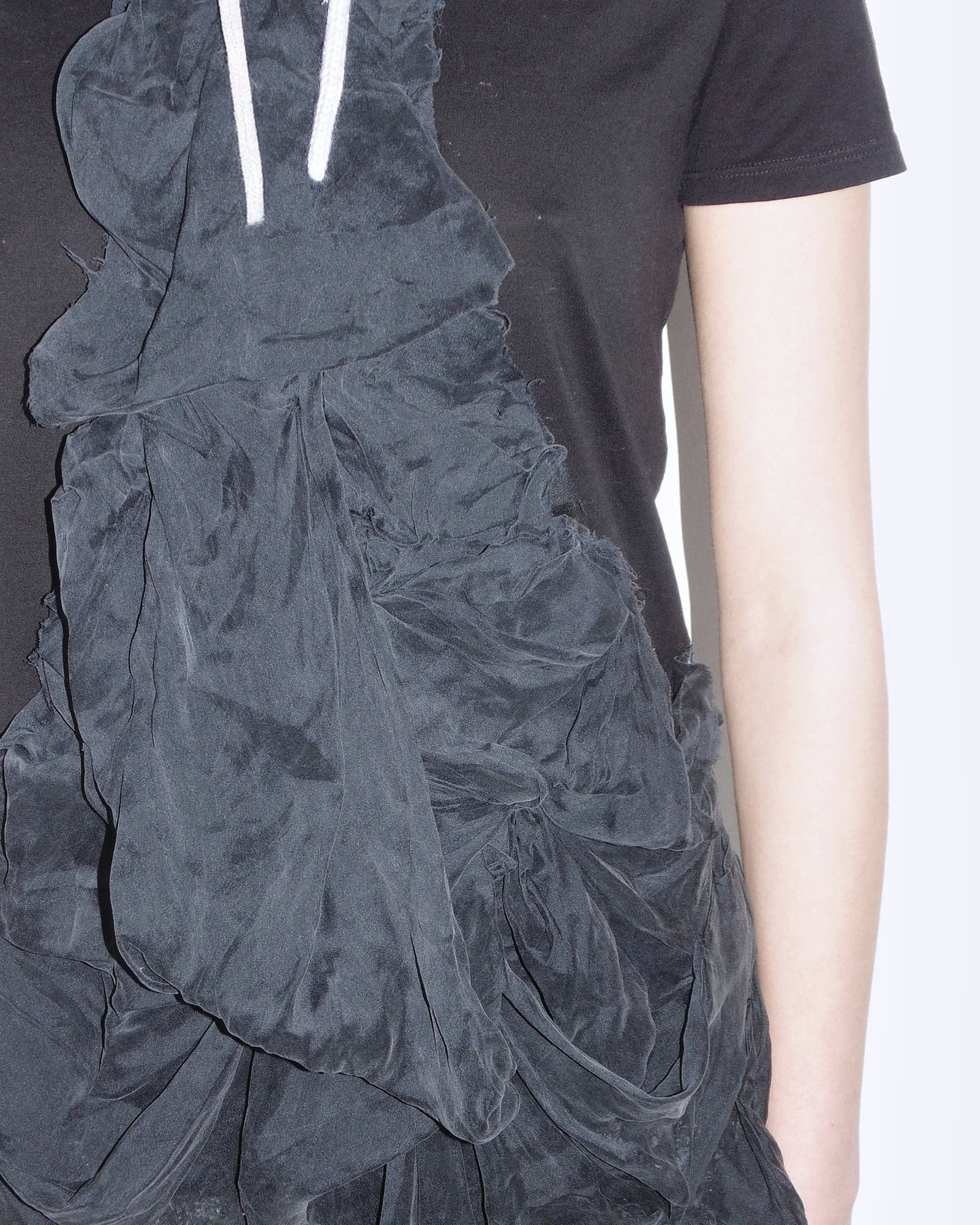 black t-shirt with silk draping