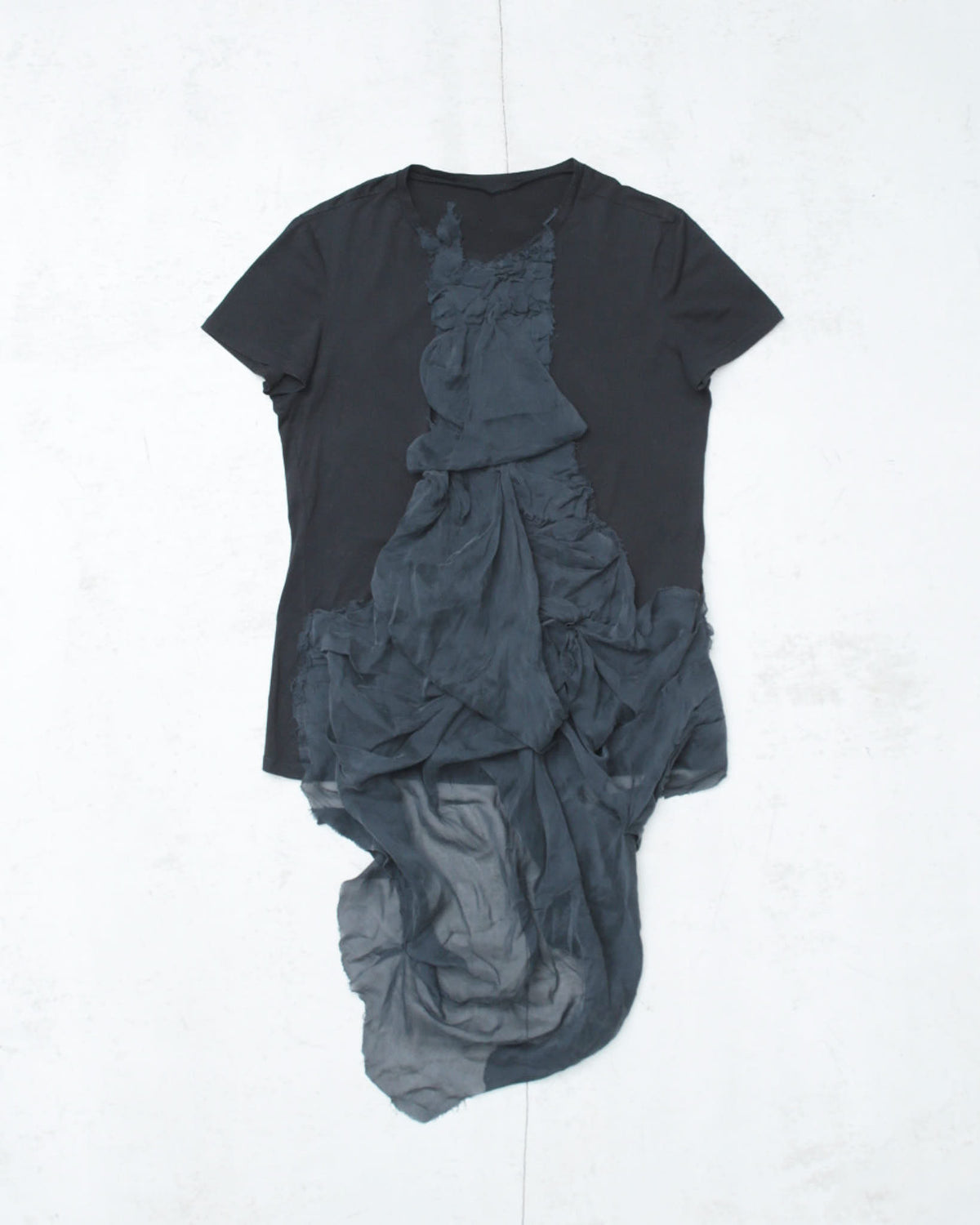 black t-shirt with silk draping
