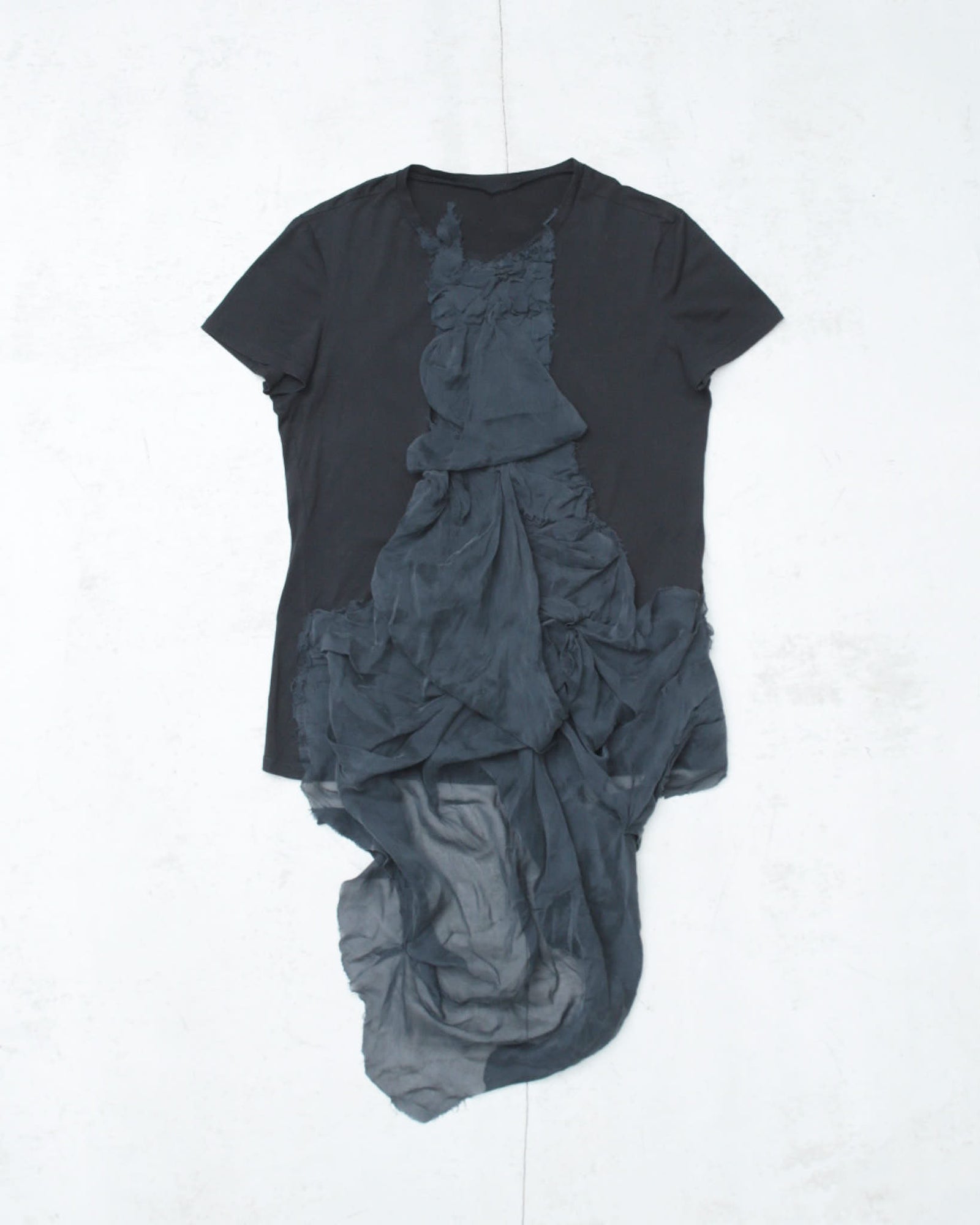 black t-shirt with silk draping