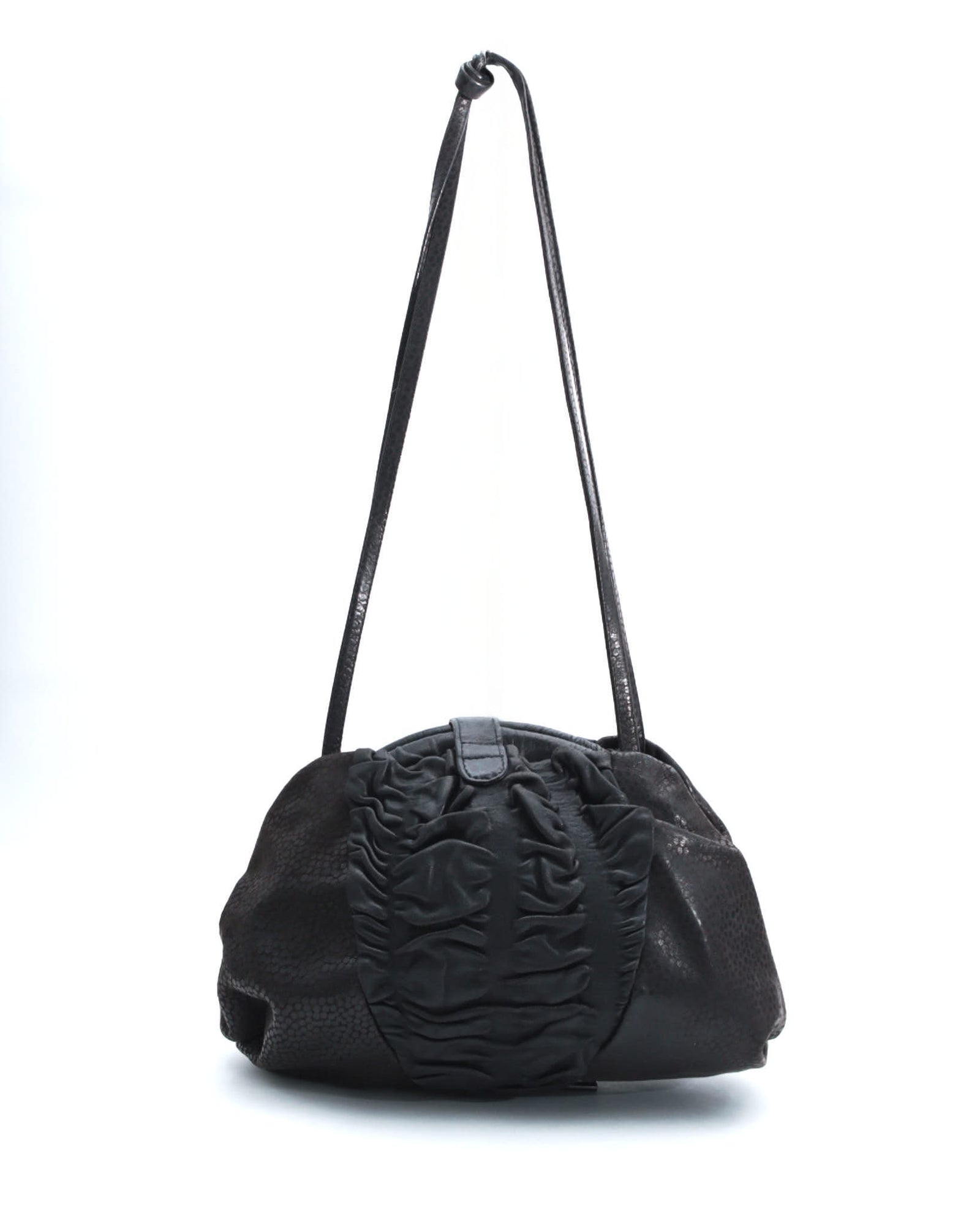 dark brown textured leather shoulder bag