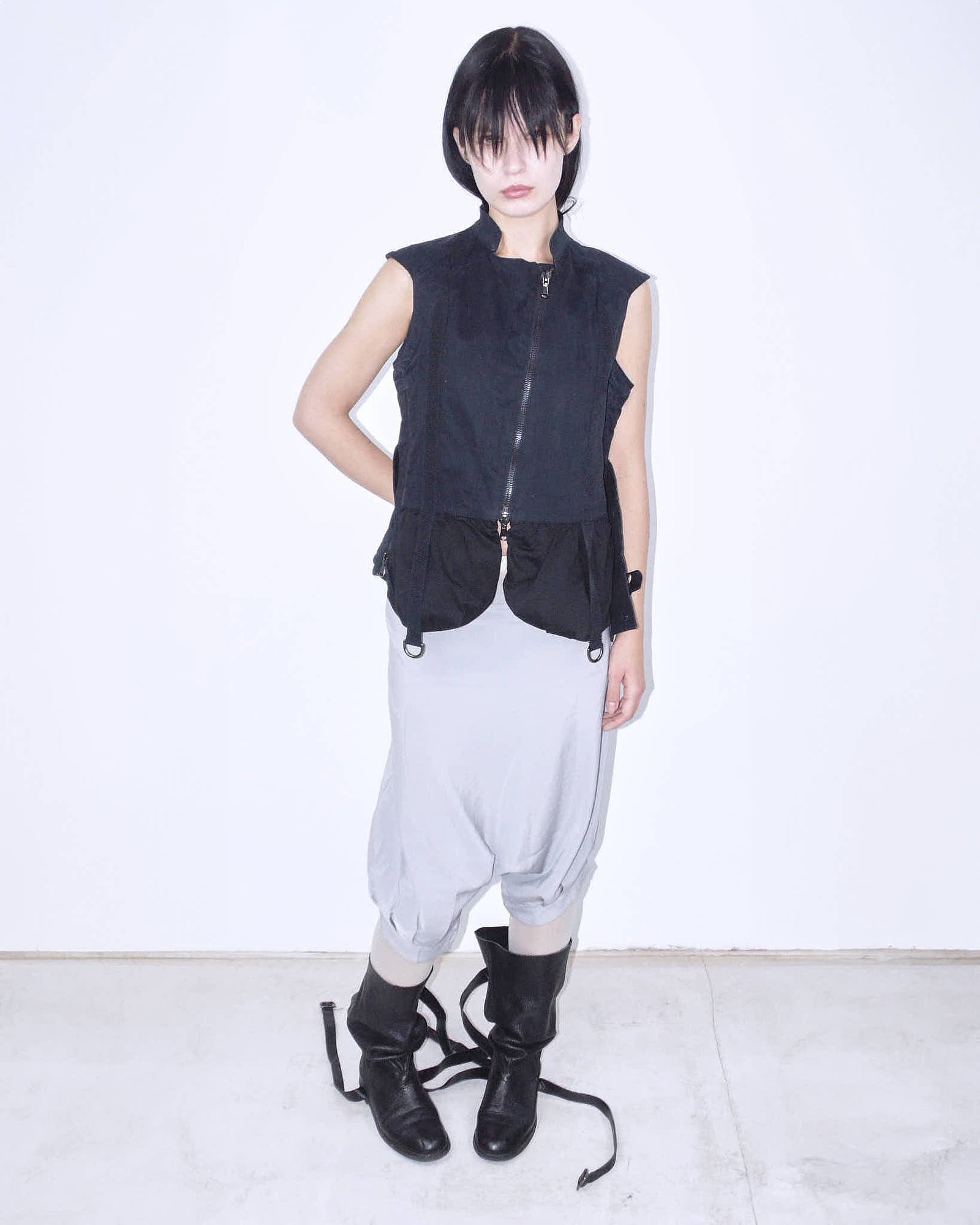 black utility vest with belt