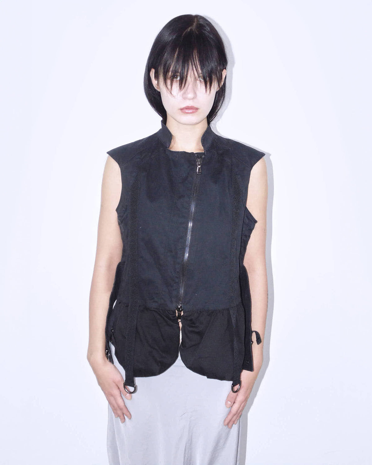 black utility vest with belt