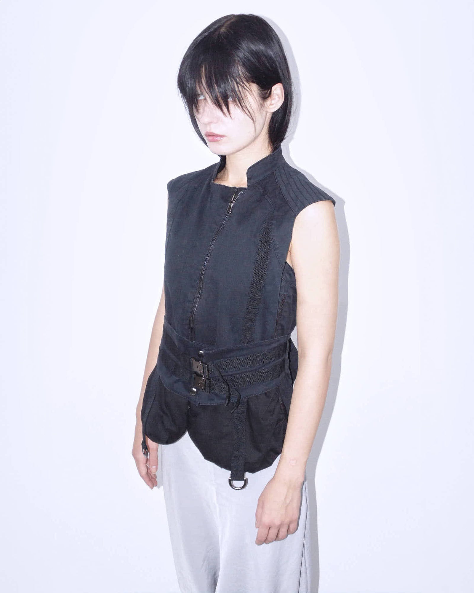 black utility vest with belt