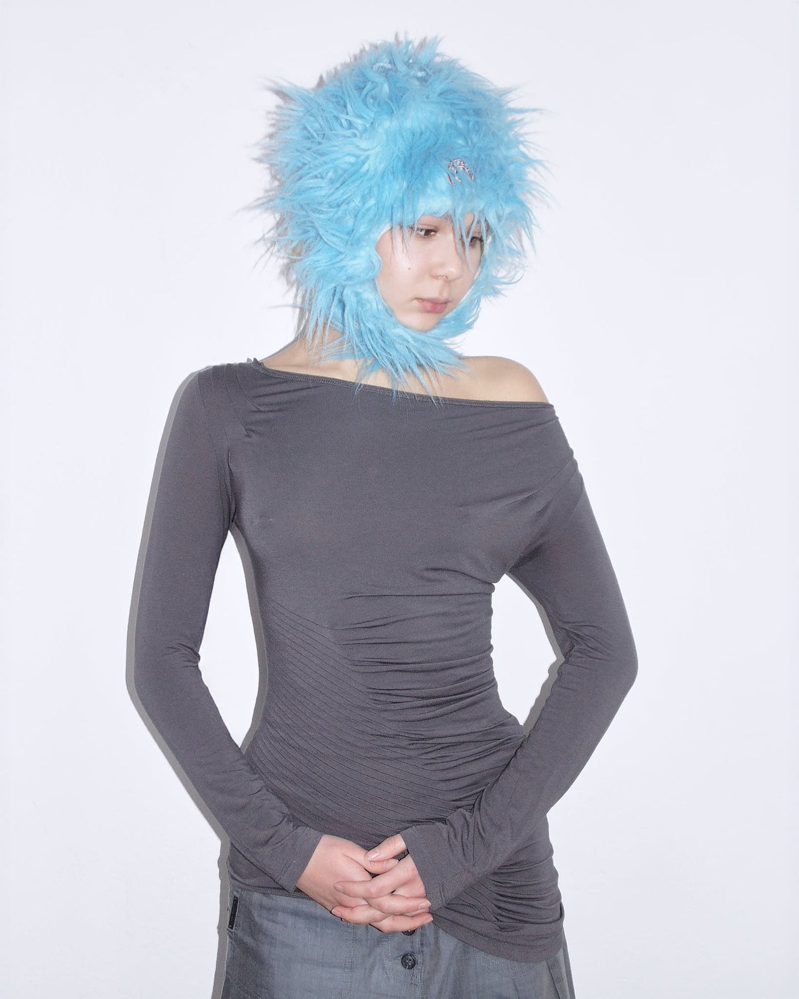 blue faux fur earflap hat