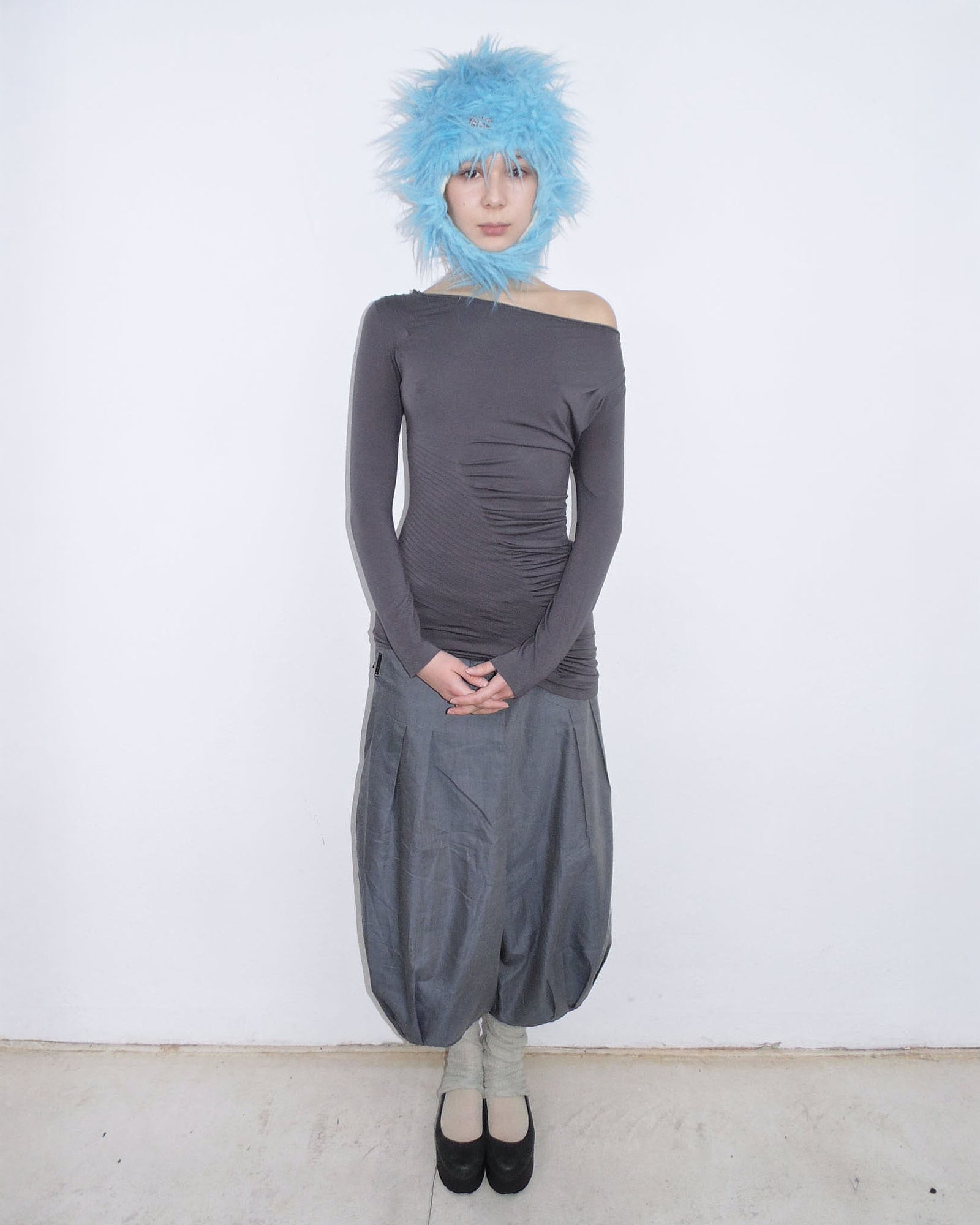 blue faux fur earflap hat