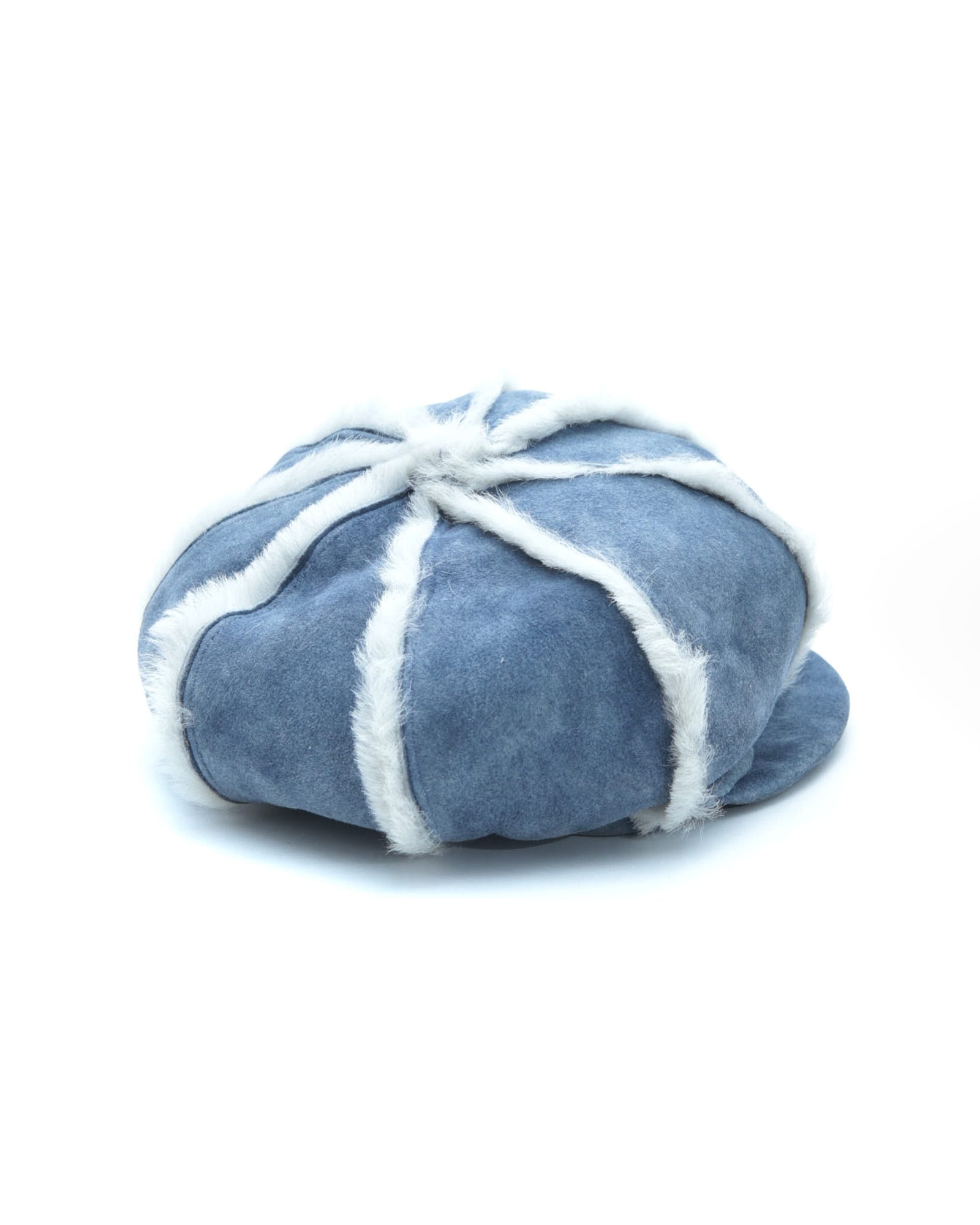 blue suede cap with shearling trim
