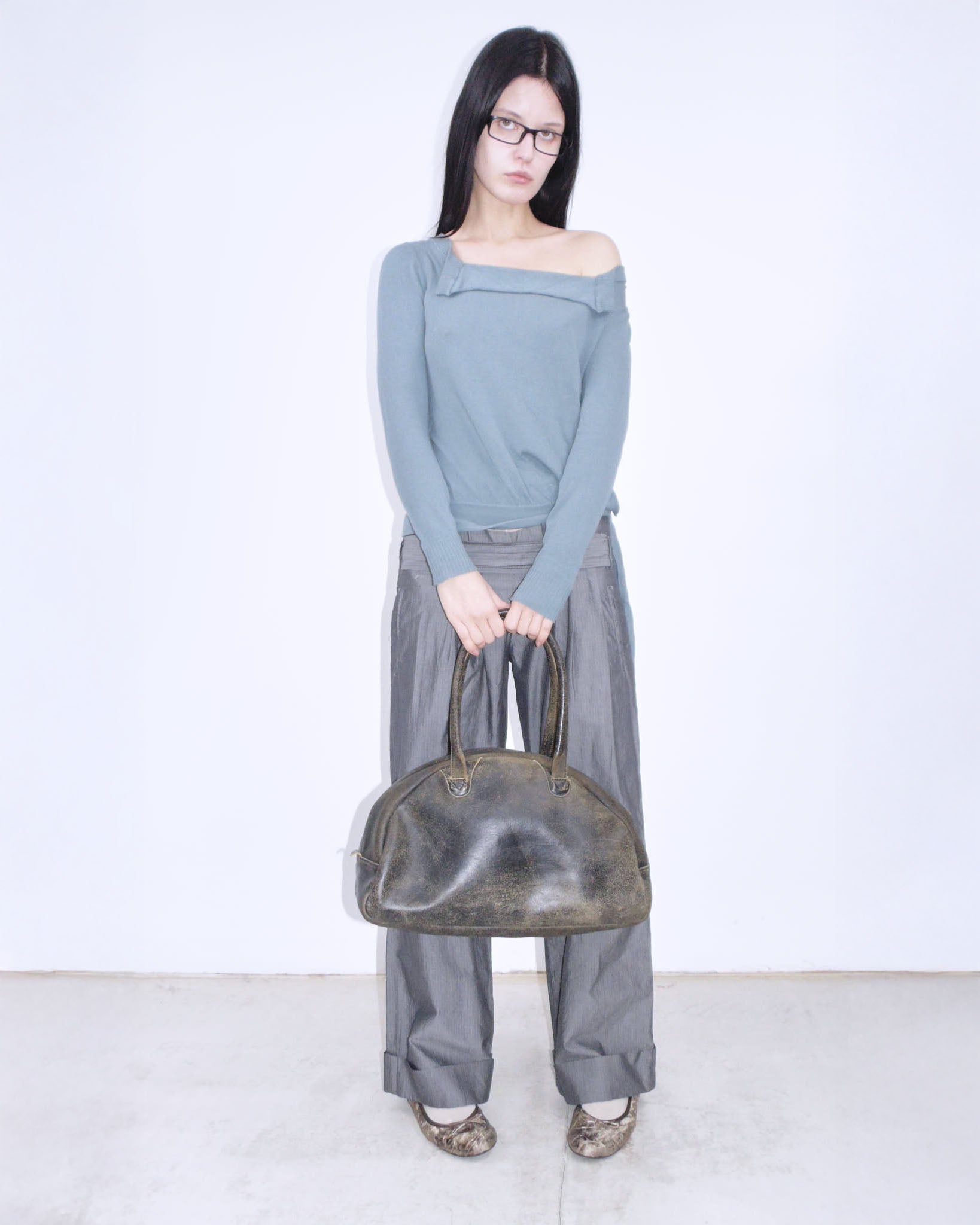brown cracked leather dome bag – anemonia