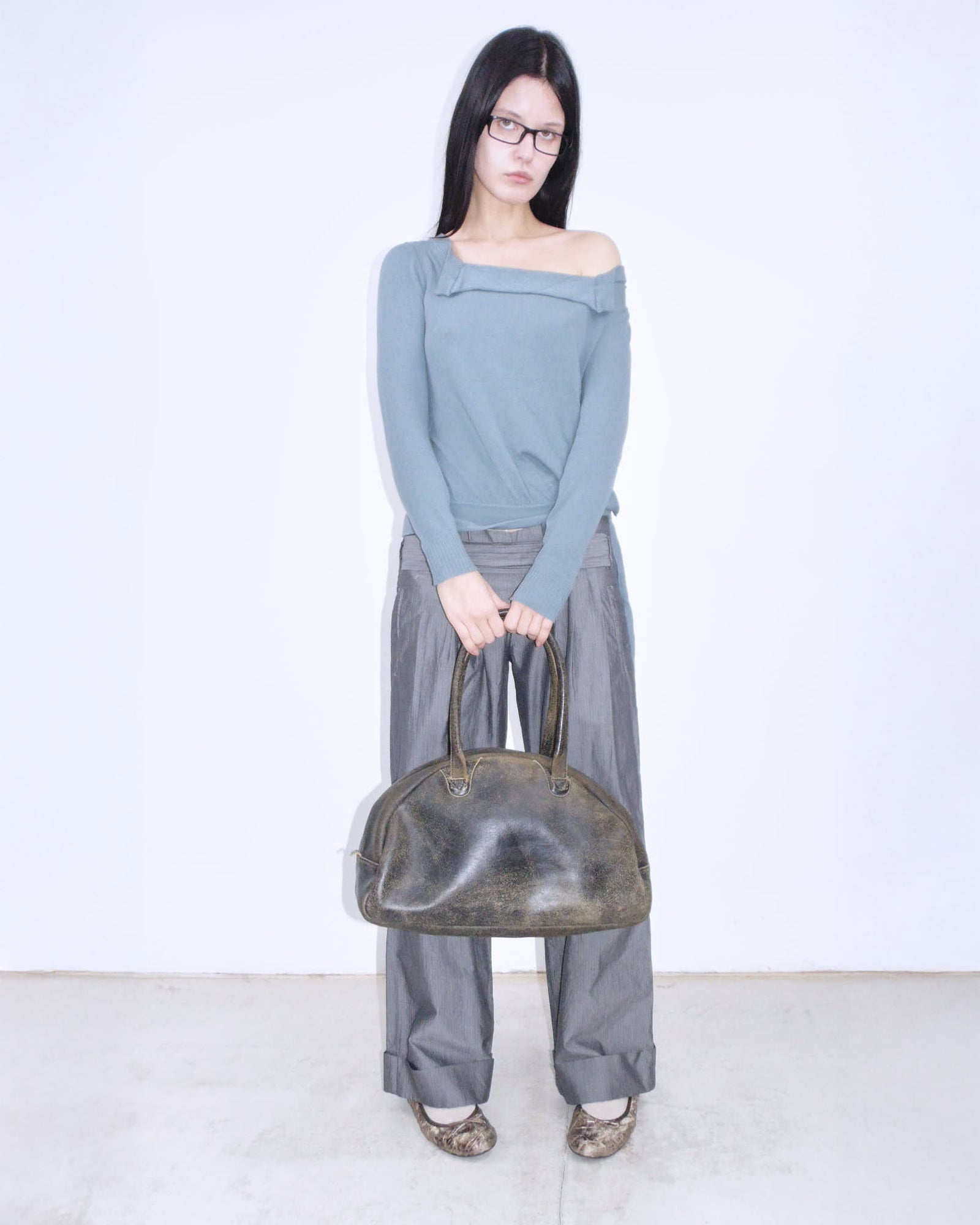 brown cracked leather dome bag