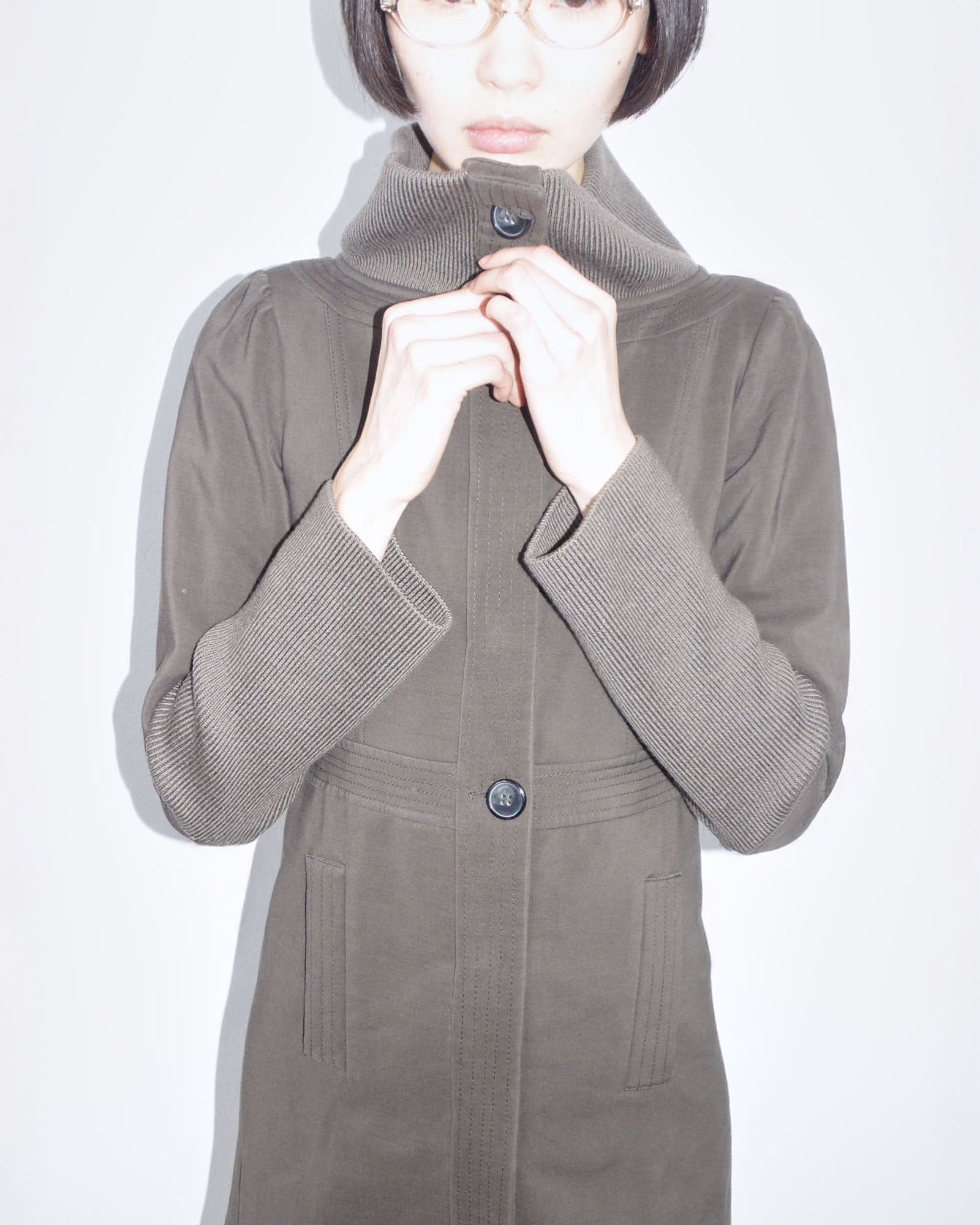 brown funnel neck coat dress