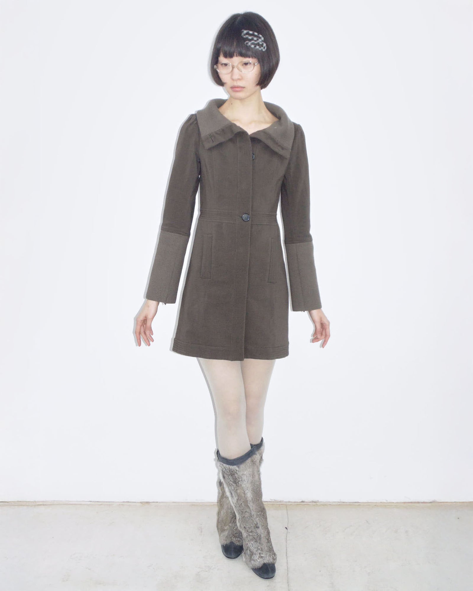 brown funnel neck coat dress