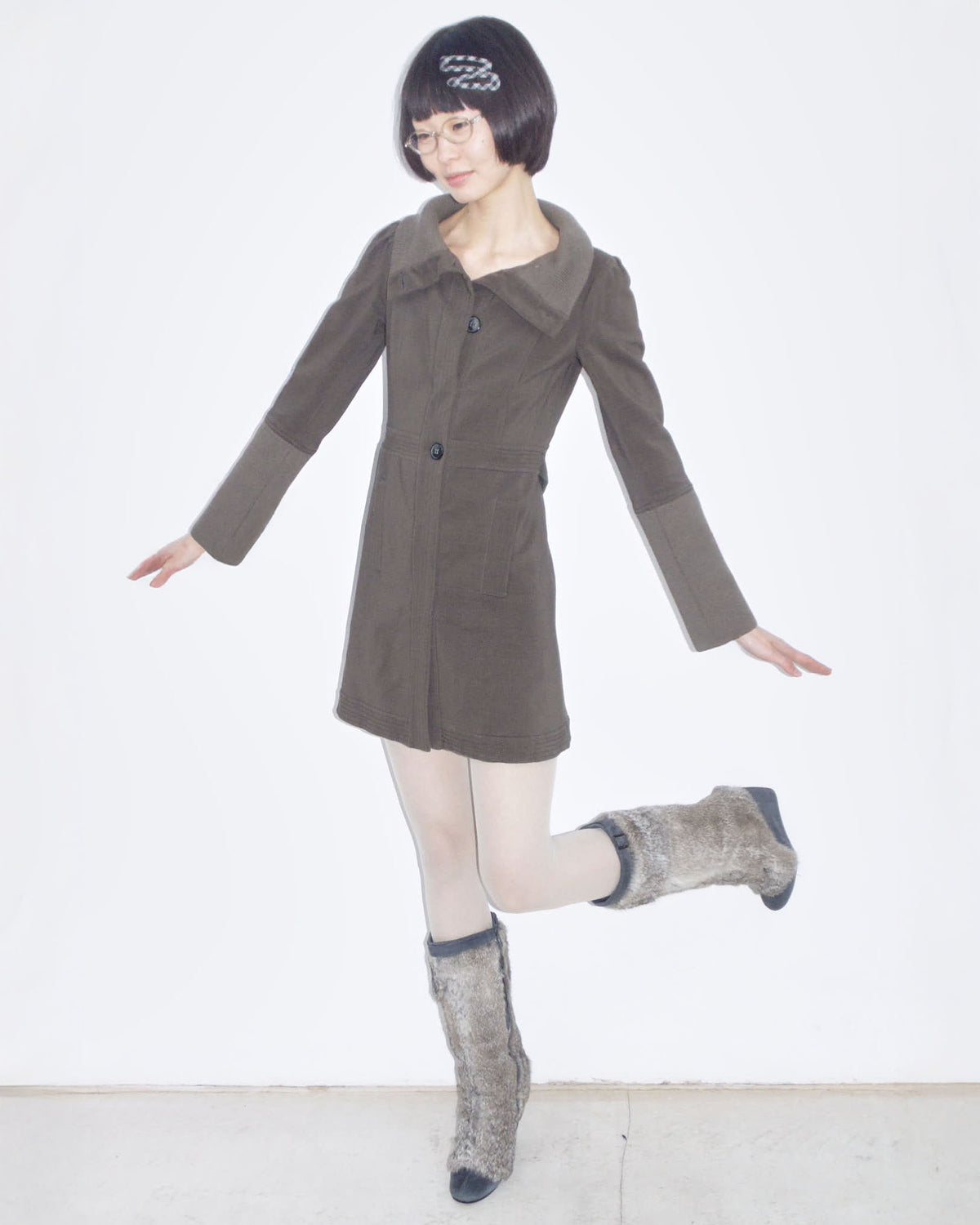 brown funnel neck coat dress