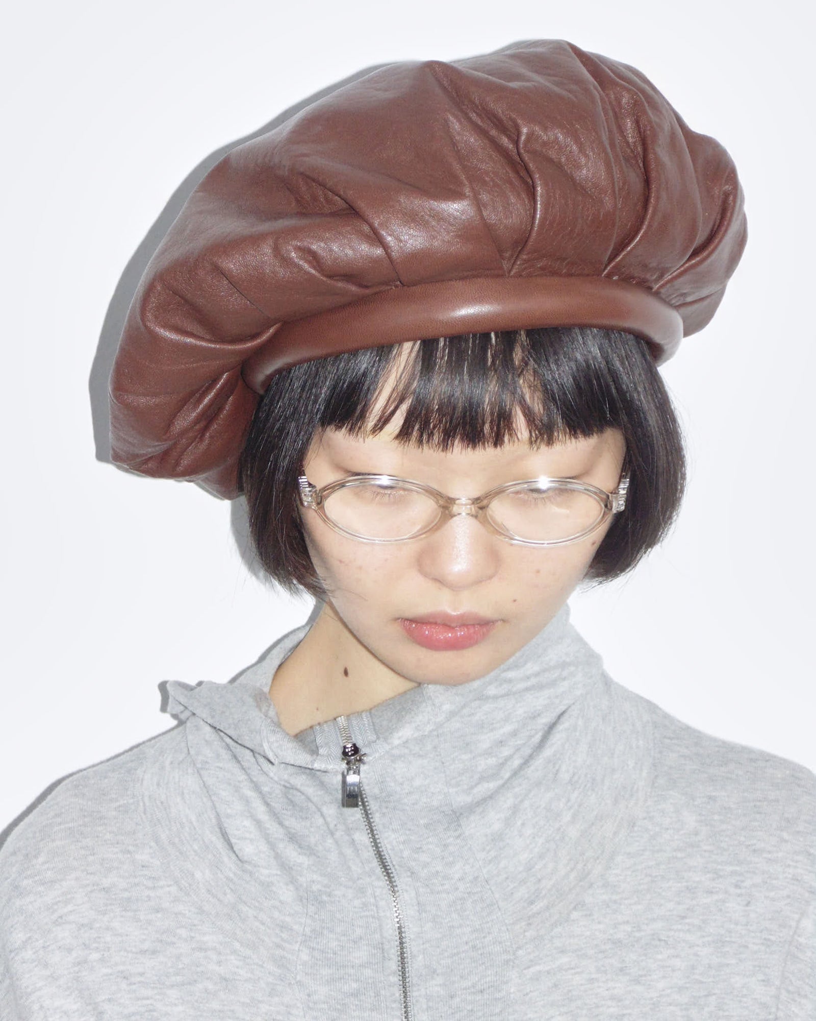 brown leather oversized hat