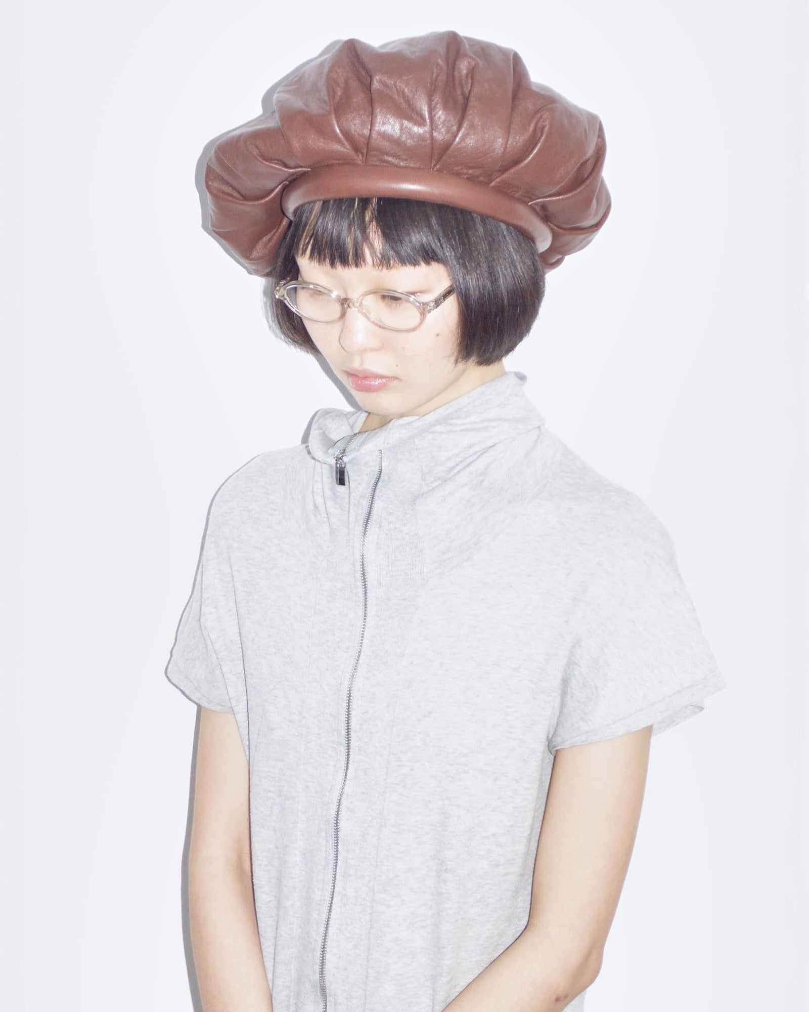 brown leather oversized hat