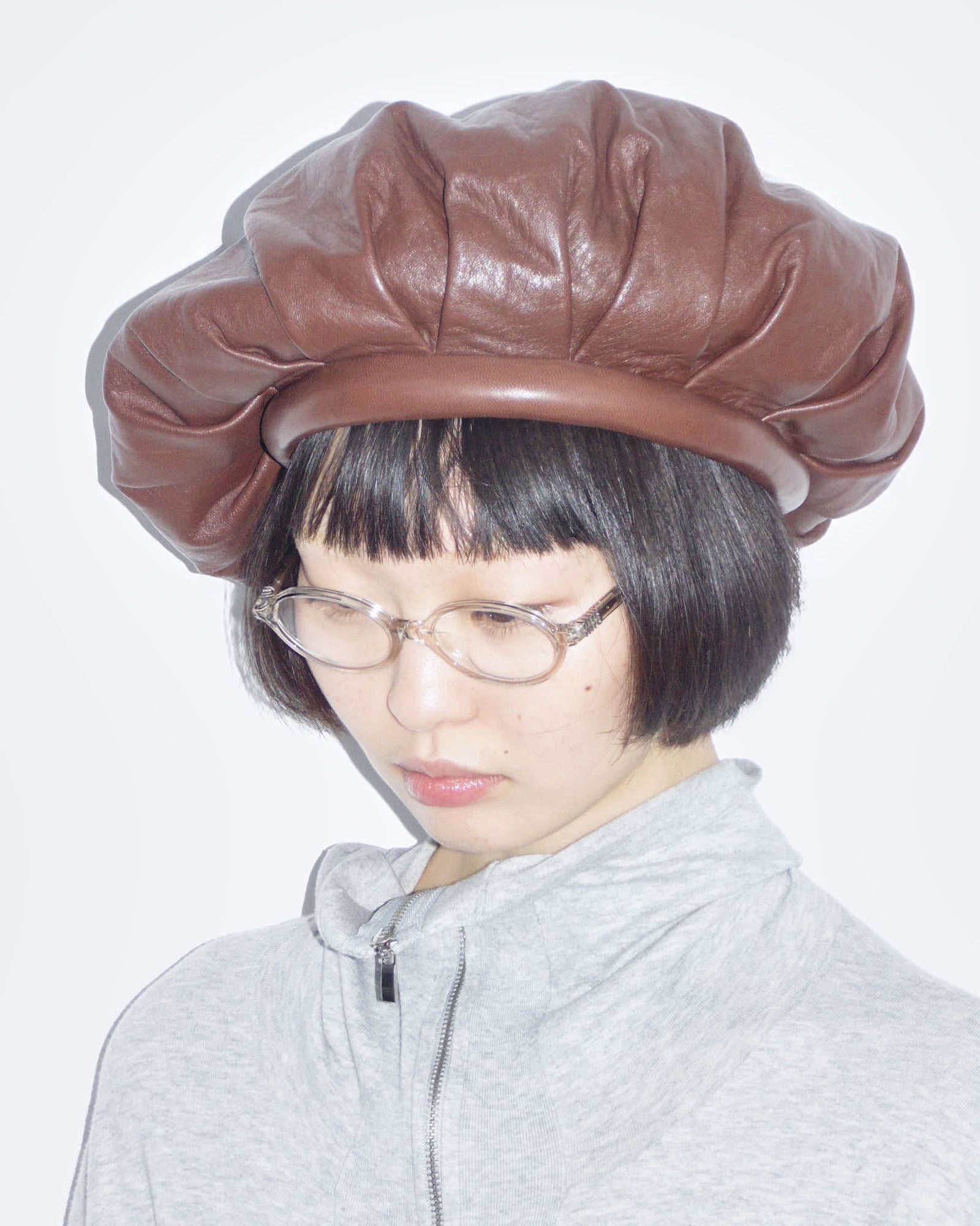 brown leather oversized hat