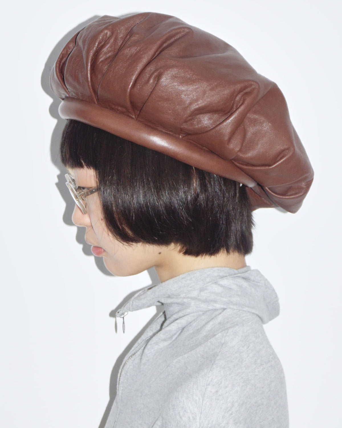 brown leather oversized hat