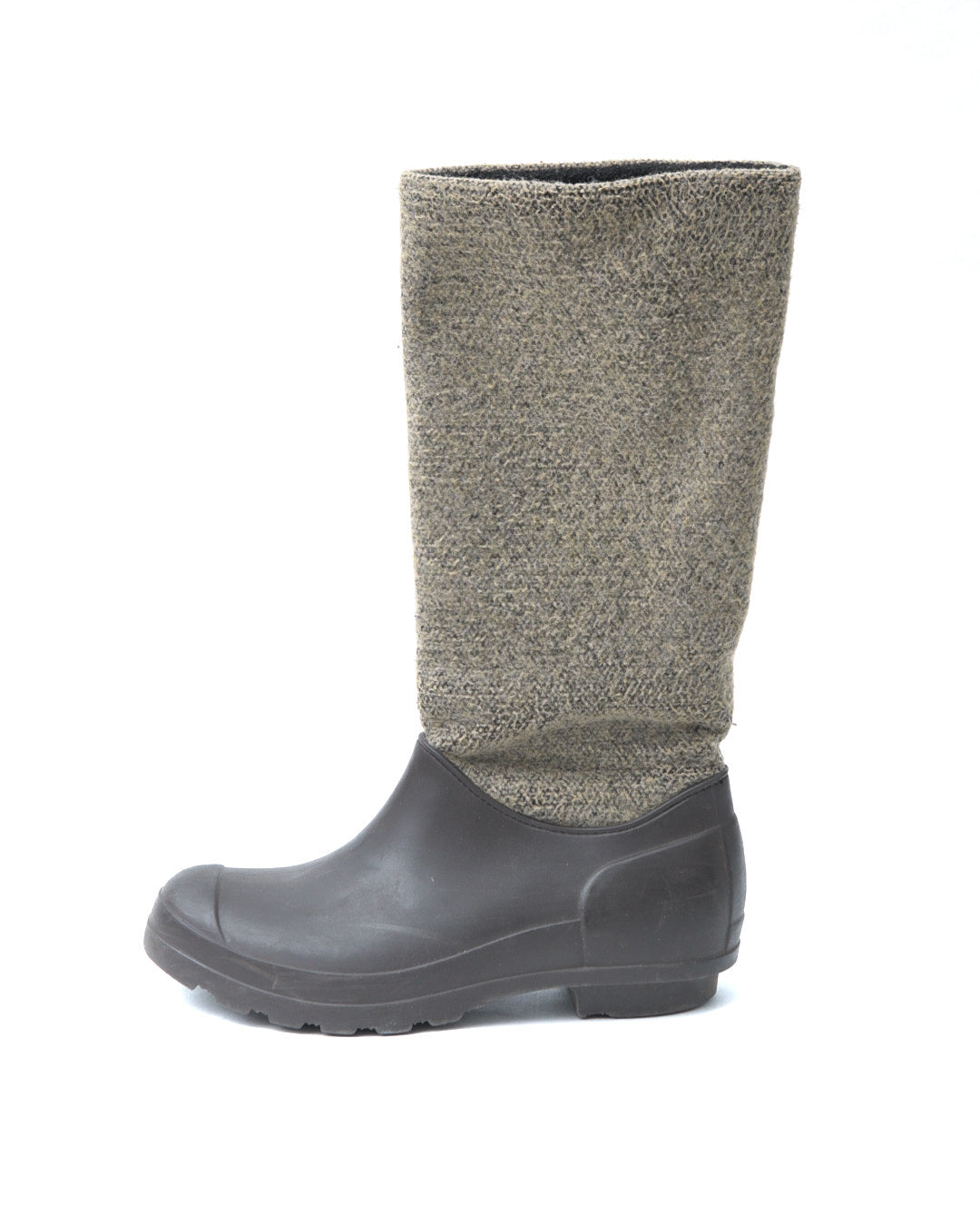 brown rain boots with felt