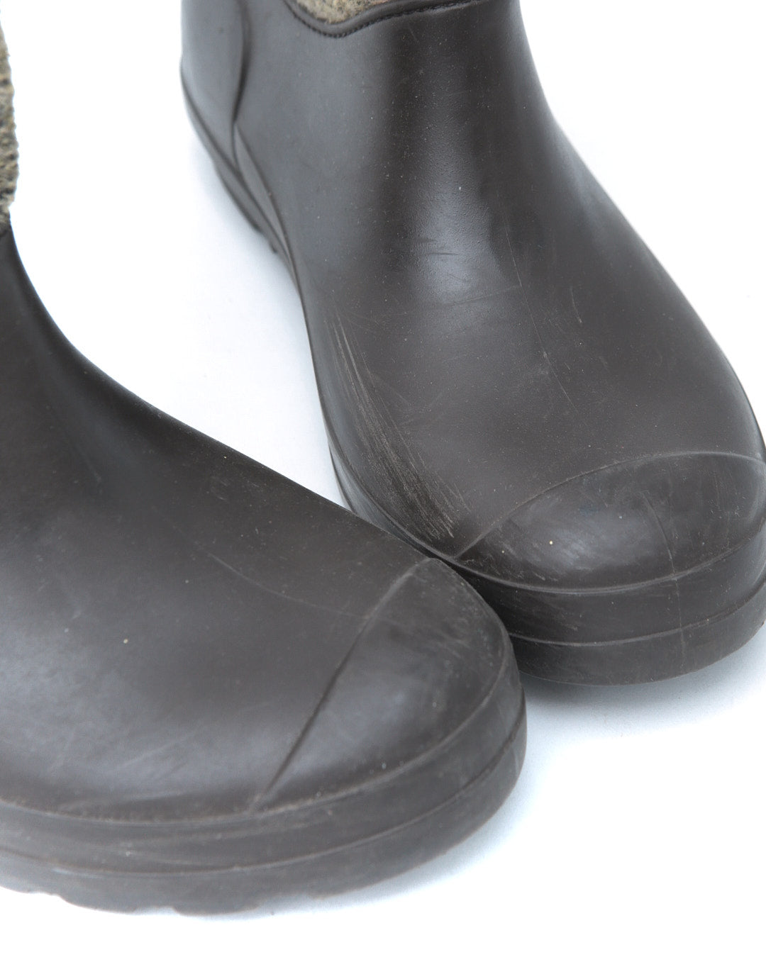 brown rain boots with felt