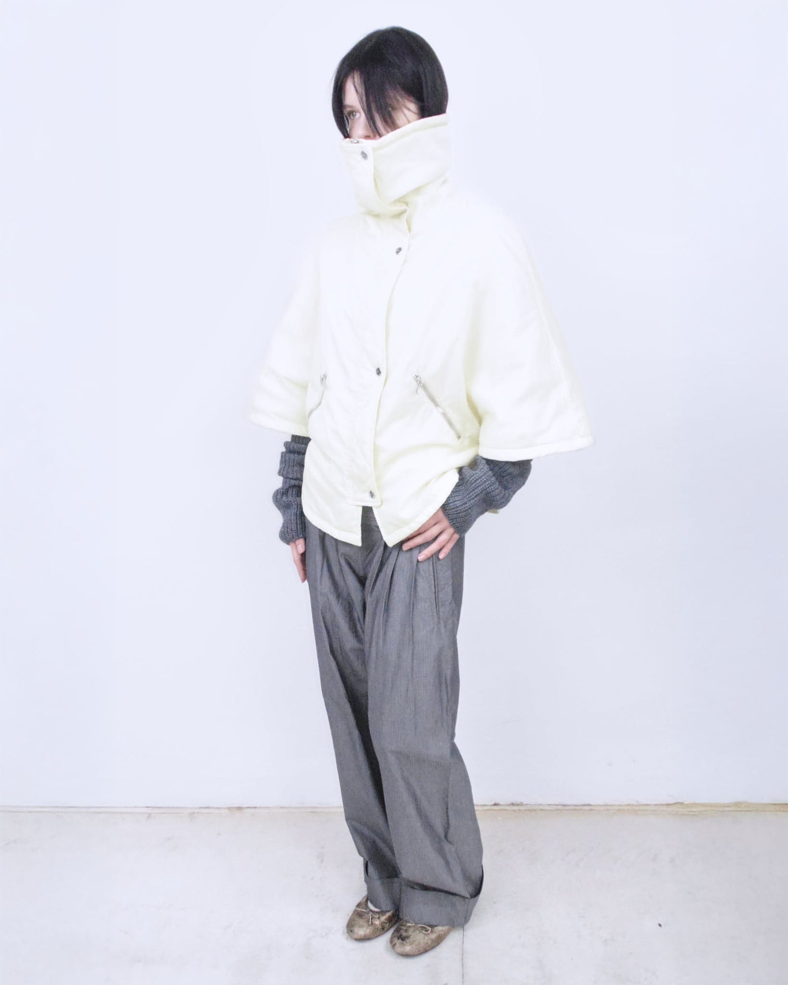butter yellow puffer poncho