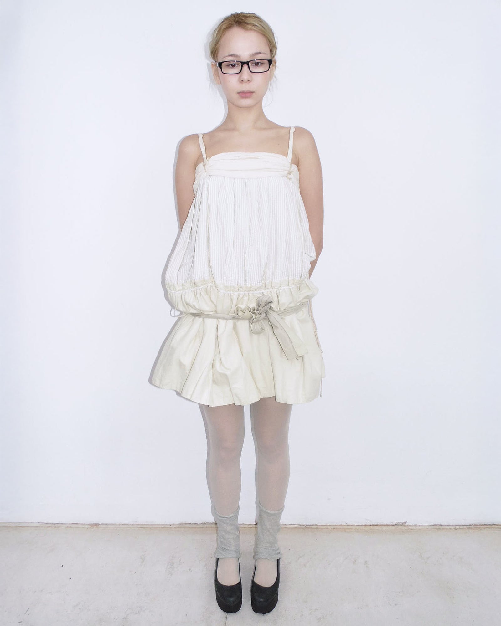 butter yellow striped balloon dress