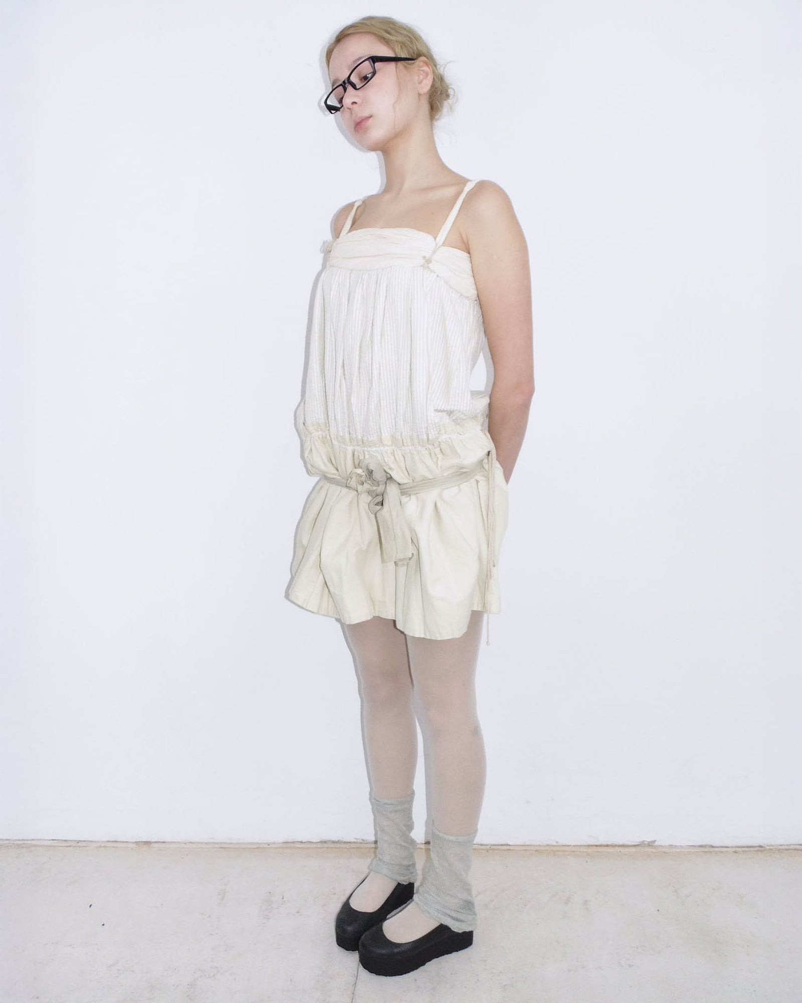 butter yellow striped balloon dress