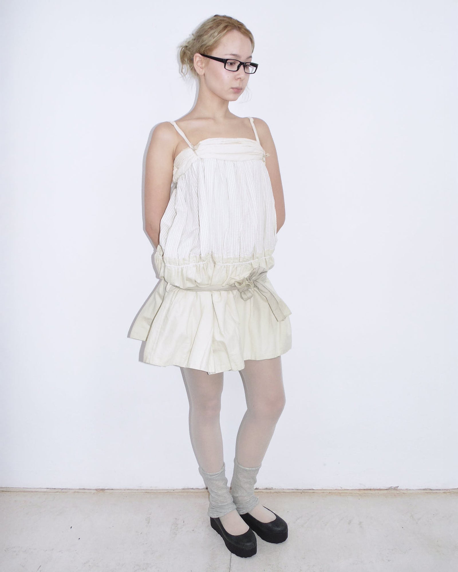 butter yellow striped balloon dress