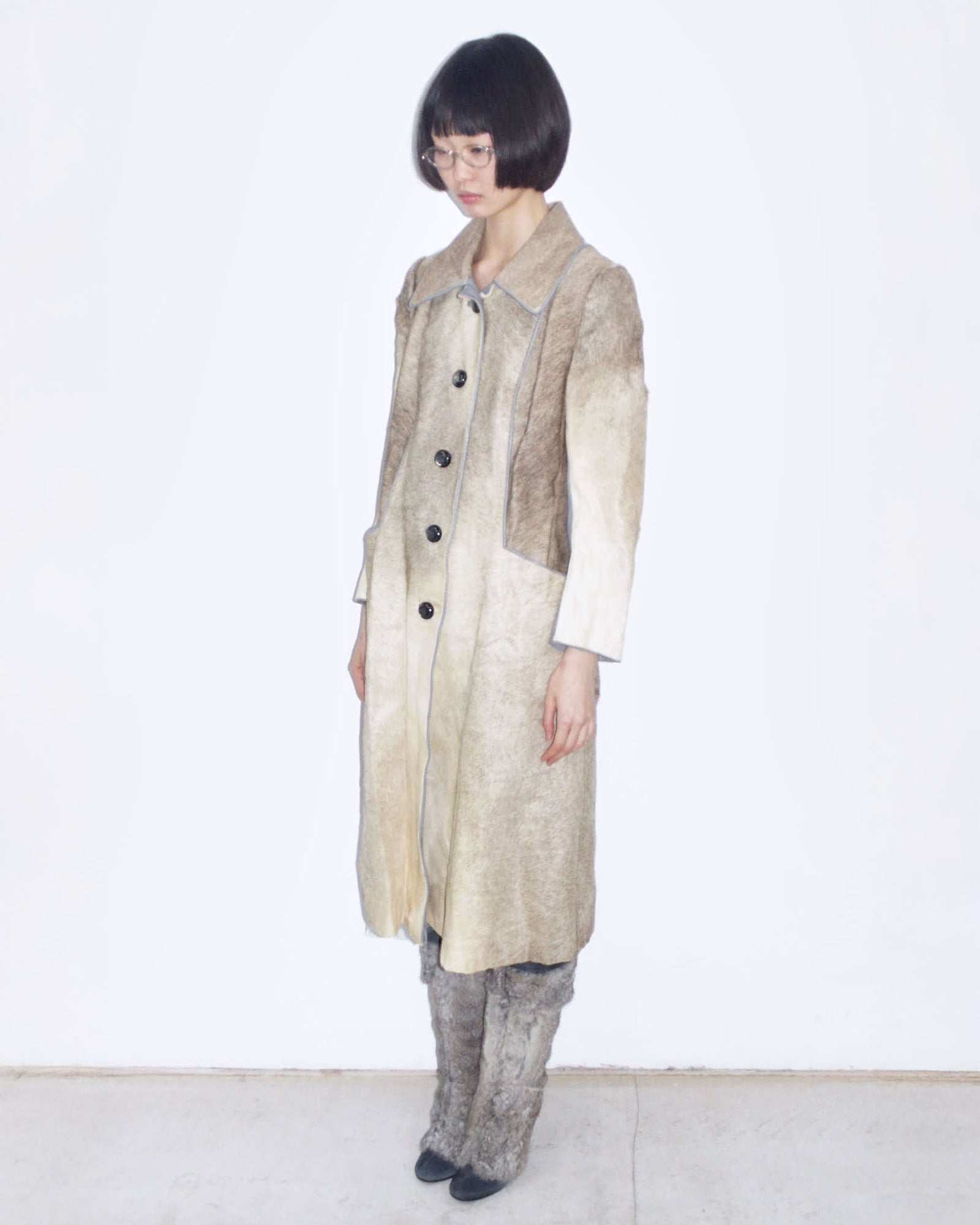 cavallino fur & grey leather long coat