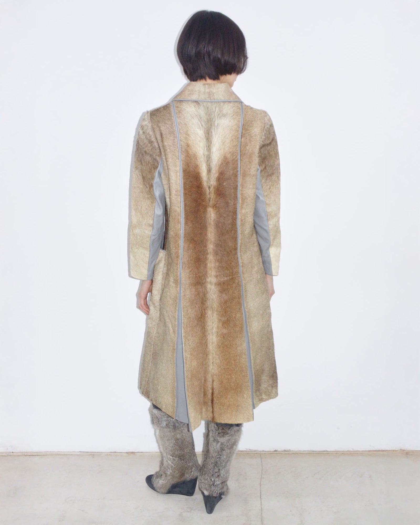 cavallino fur & grey leather long coat