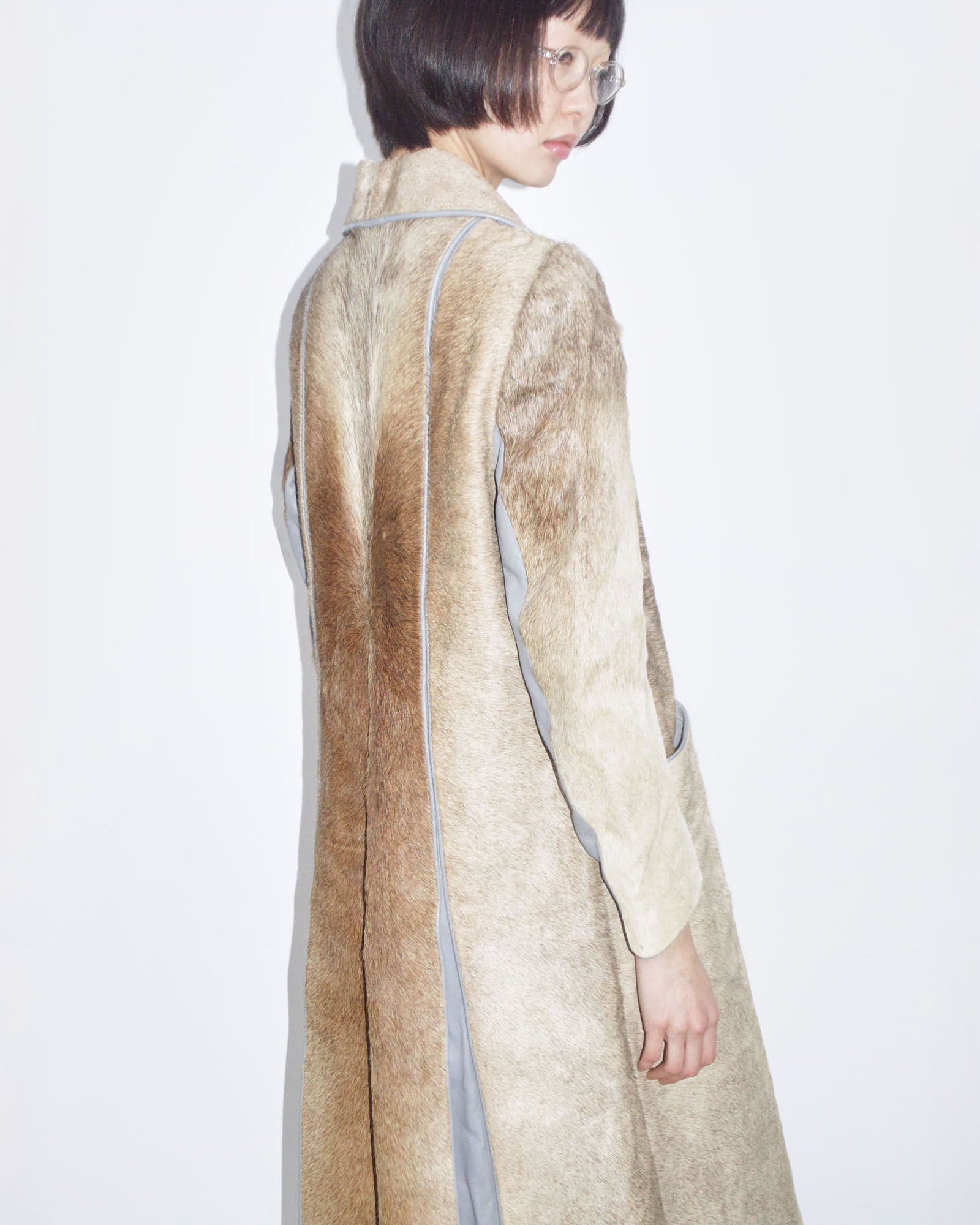 cavallino fur & grey leather long coat