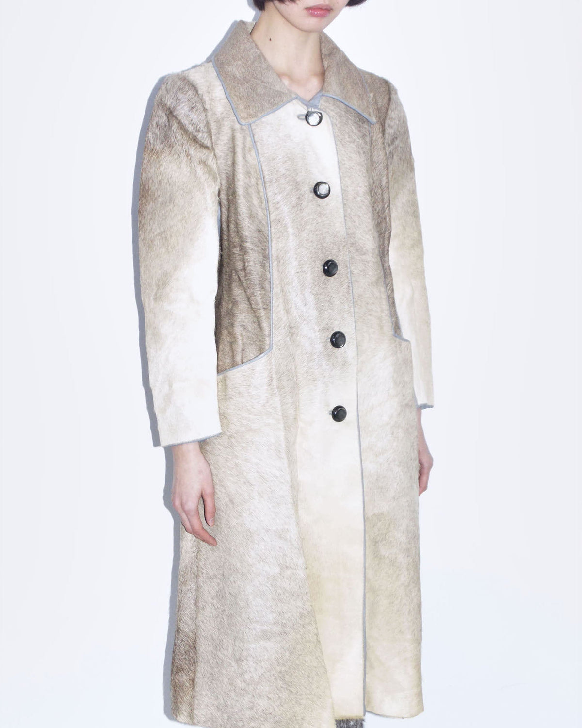 cavallino fur & grey leather long coat