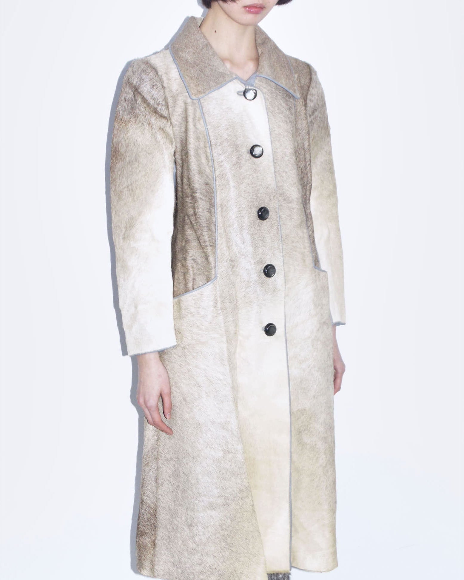 cavallino fur & grey leather long coat