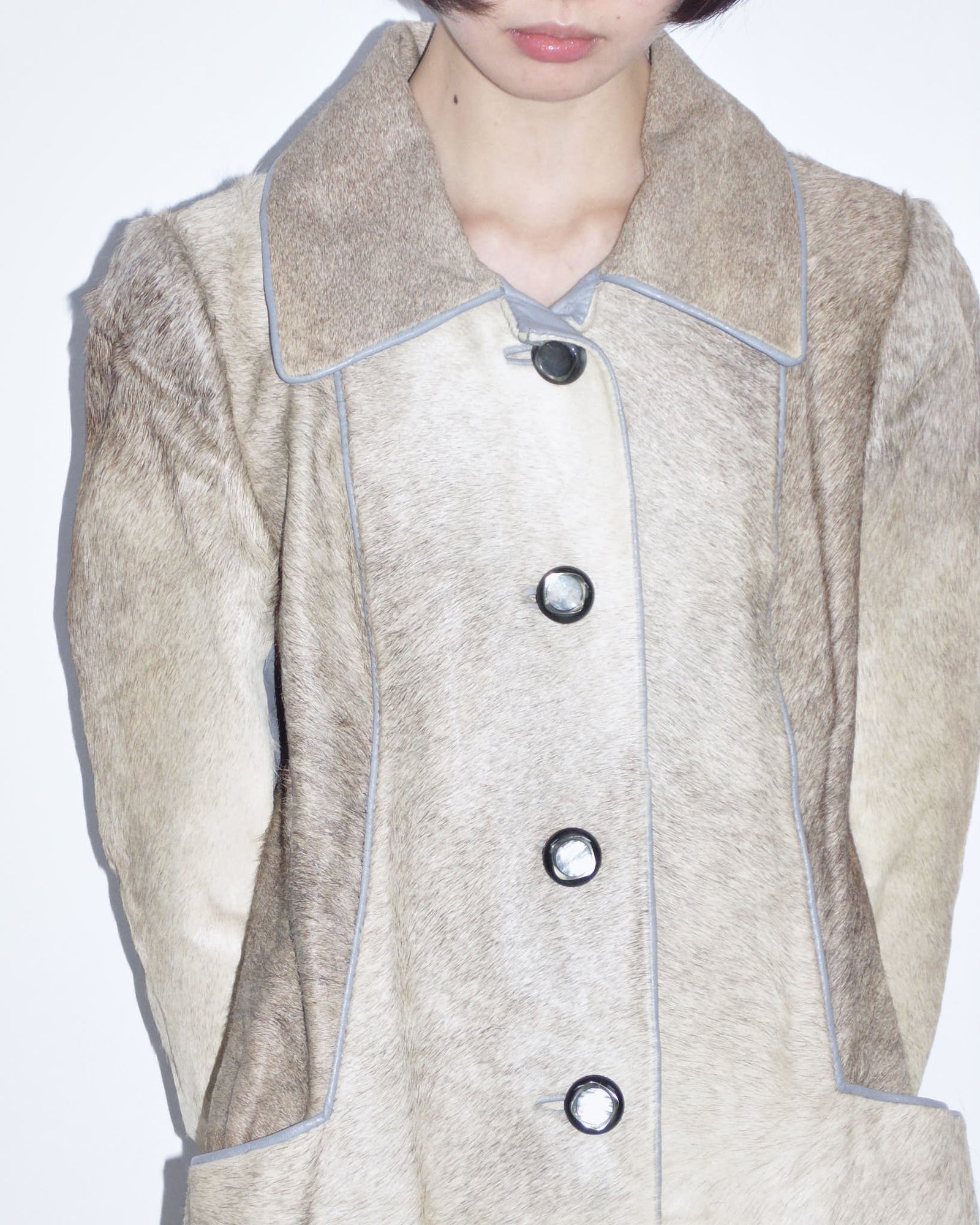 cavallino fur & grey leather long coat