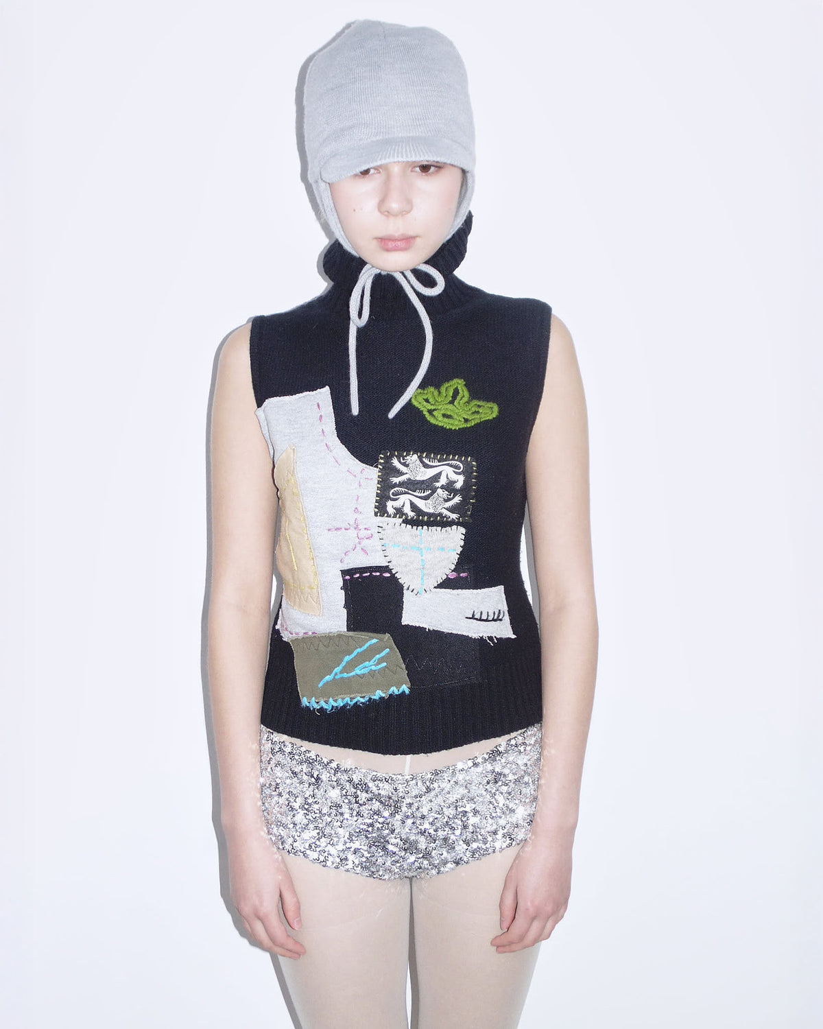 chunky patchwork knit wool top