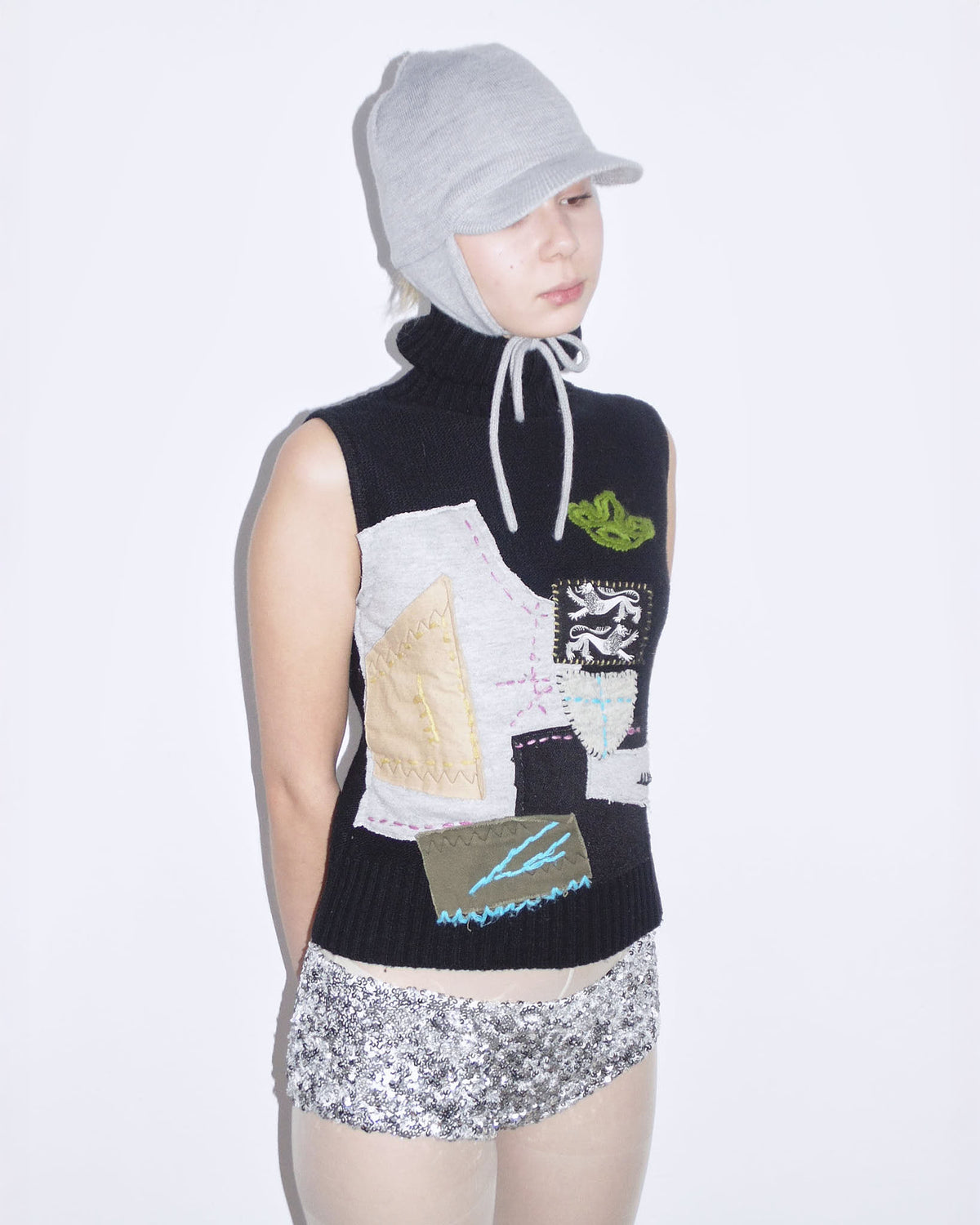 chunky patchwork knit wool top