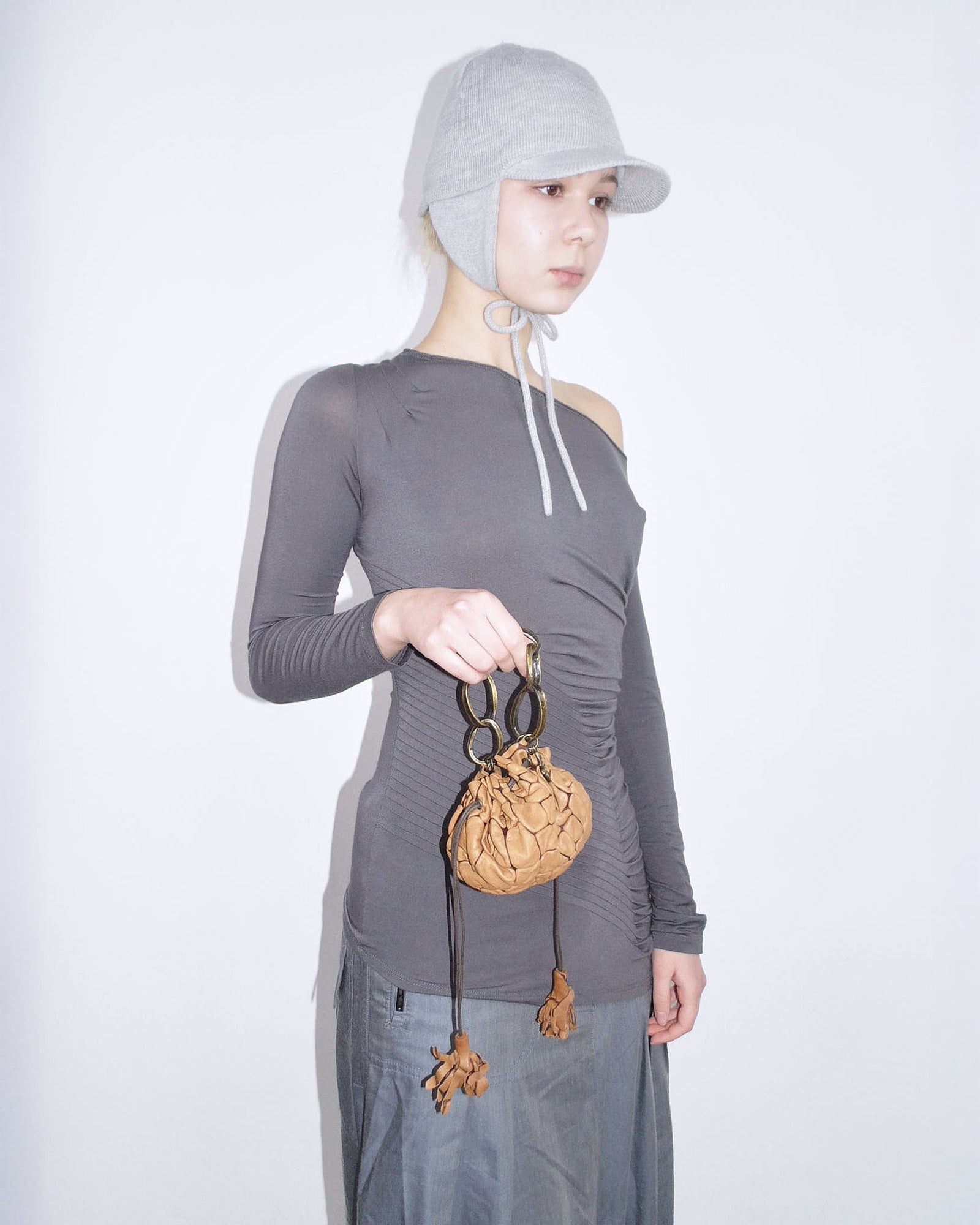 cognac textured leather mini bag