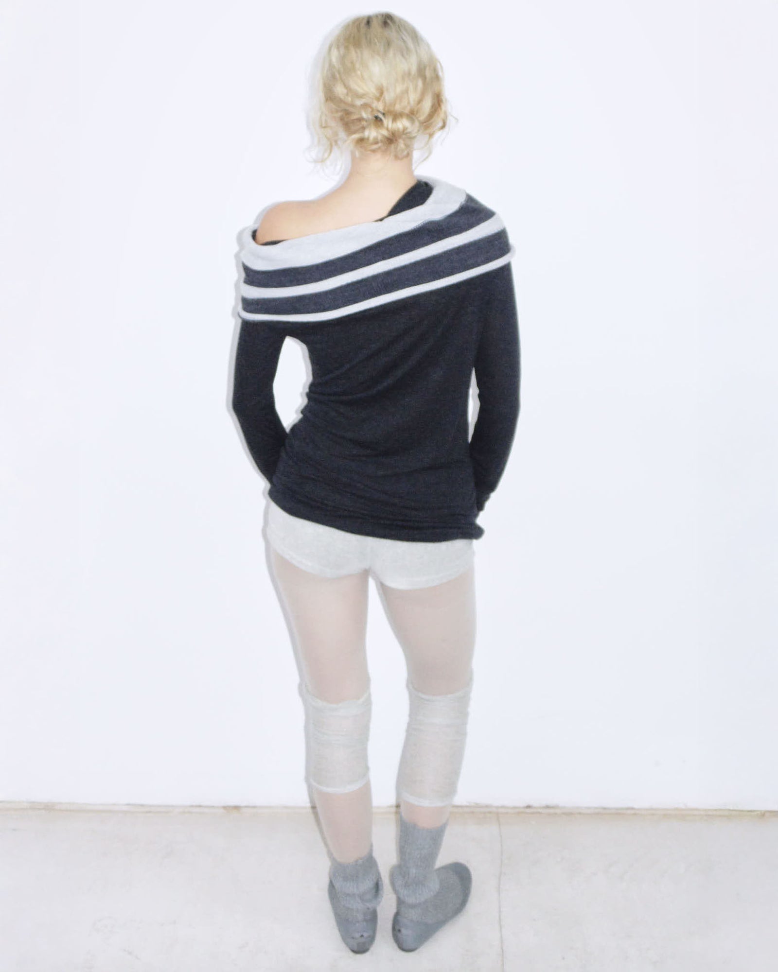 black bimaterial high neck long top
