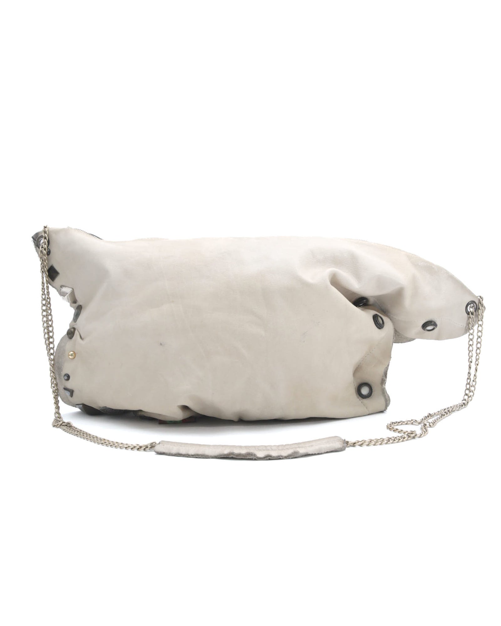cream studded leather clutch bag