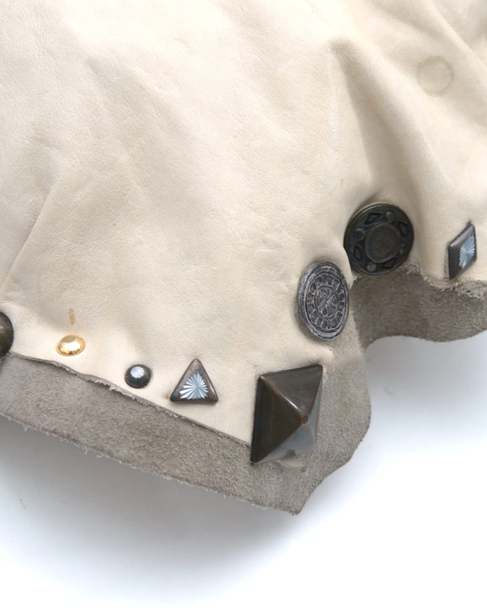 cream studded leather clutch bag
